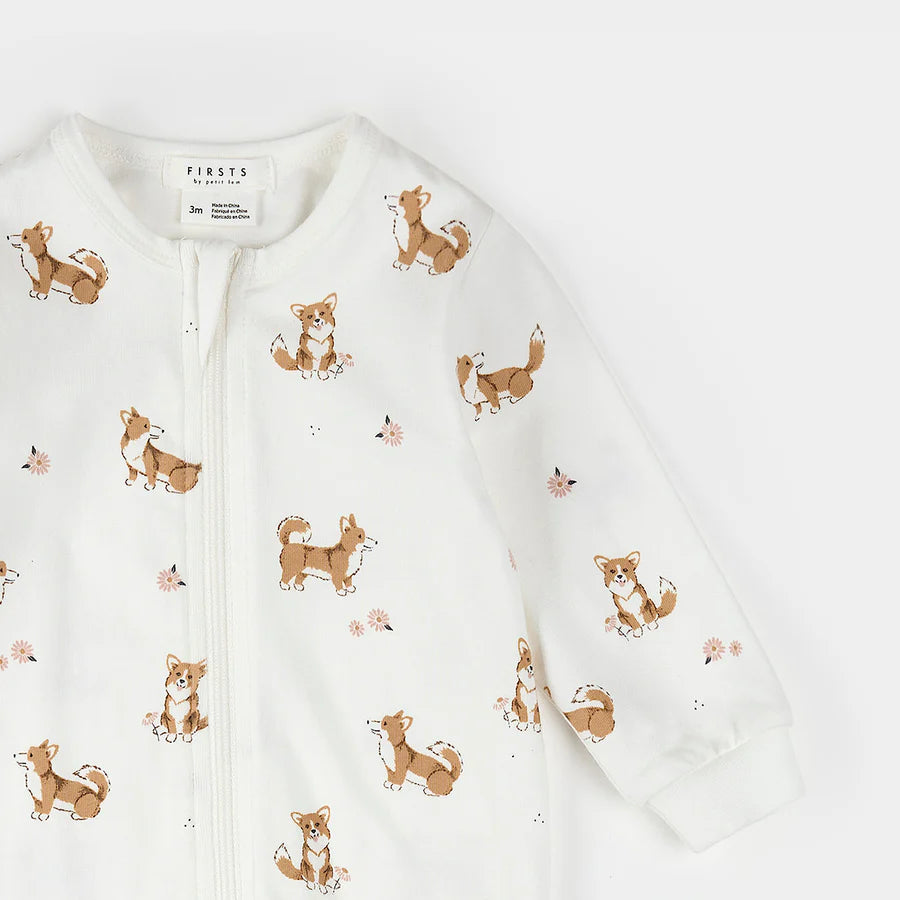 Imprimé corgi sur dormeuse blanc cassé