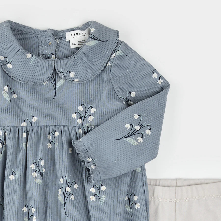 Ensemble robe côtelé à imprimé perce-neige