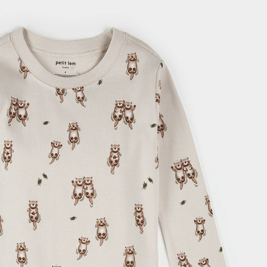 Ensemble pyjama imprimé loutre sur crème