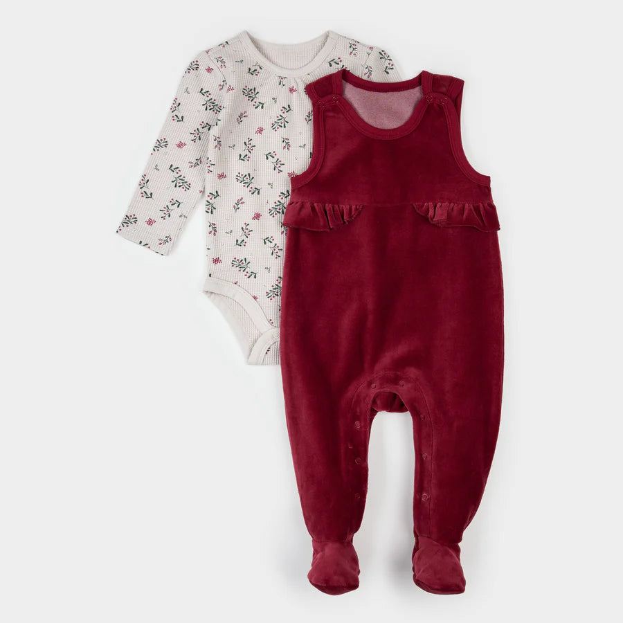 Ensemble salopette thermique imprimé baie d’hiver et houx