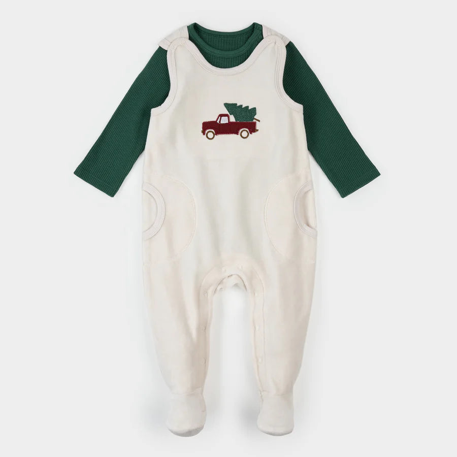 Ensemble salopette thermique rayée vert foncé