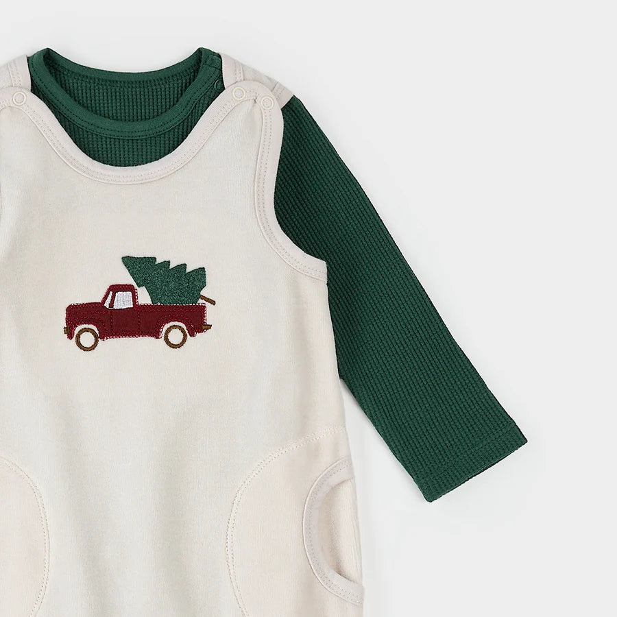 Ensemble salopette thermique rayée vert foncé