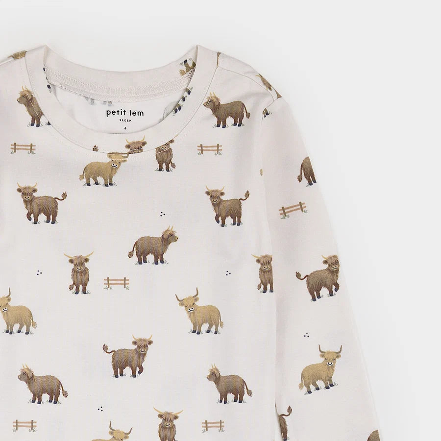 Ensemble pyjama LunaKnit crème à imprimé vaches écossaises