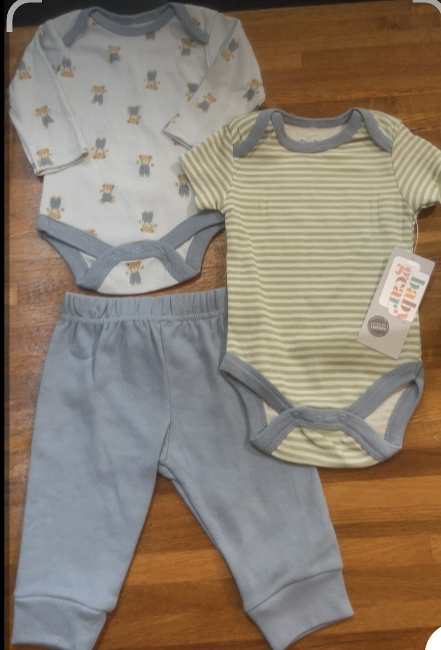 Ensemble 3 pièces motif ourson, bébé garçon.
