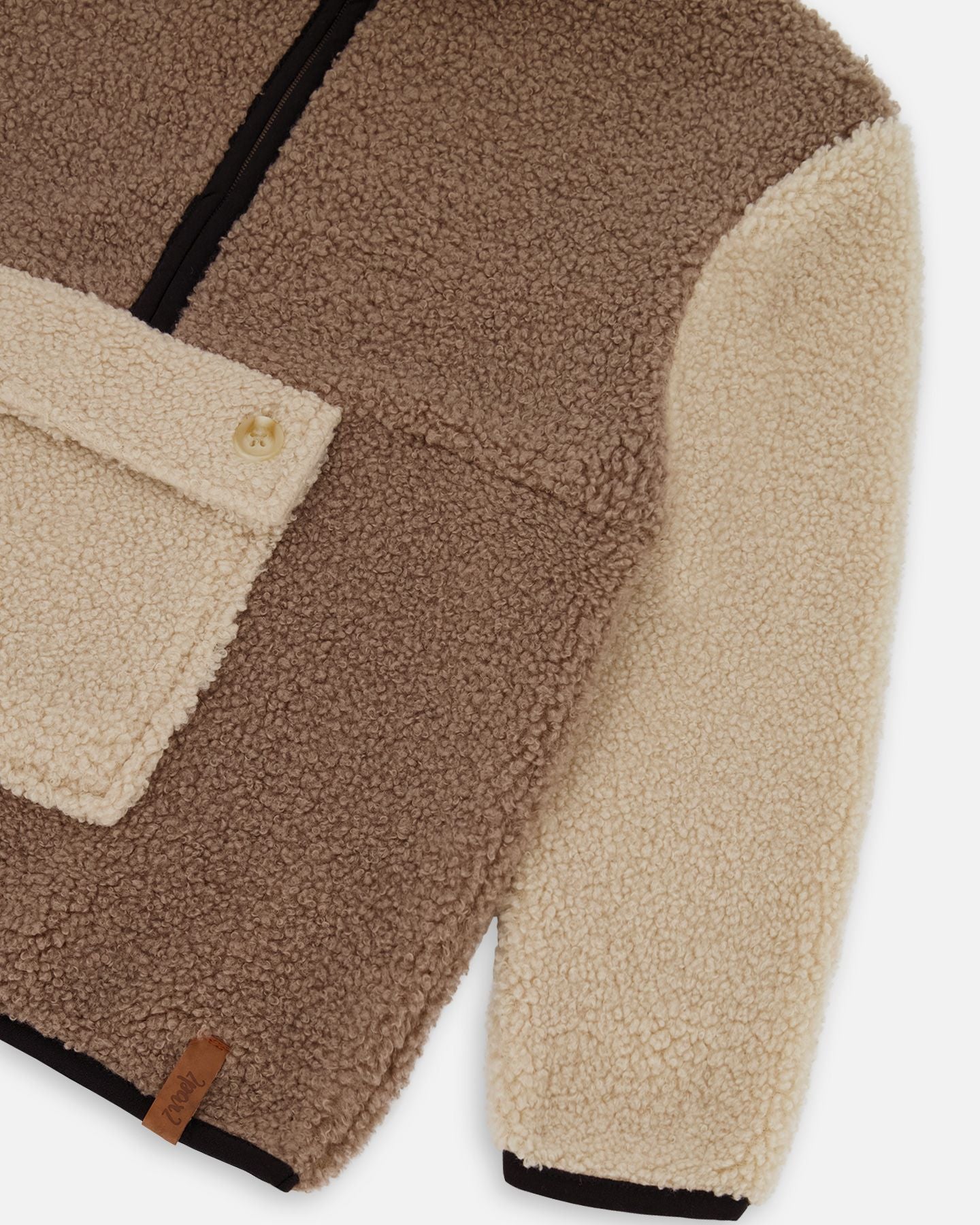 Chandail en sherpa demi-zippé caramel - Deux par deux