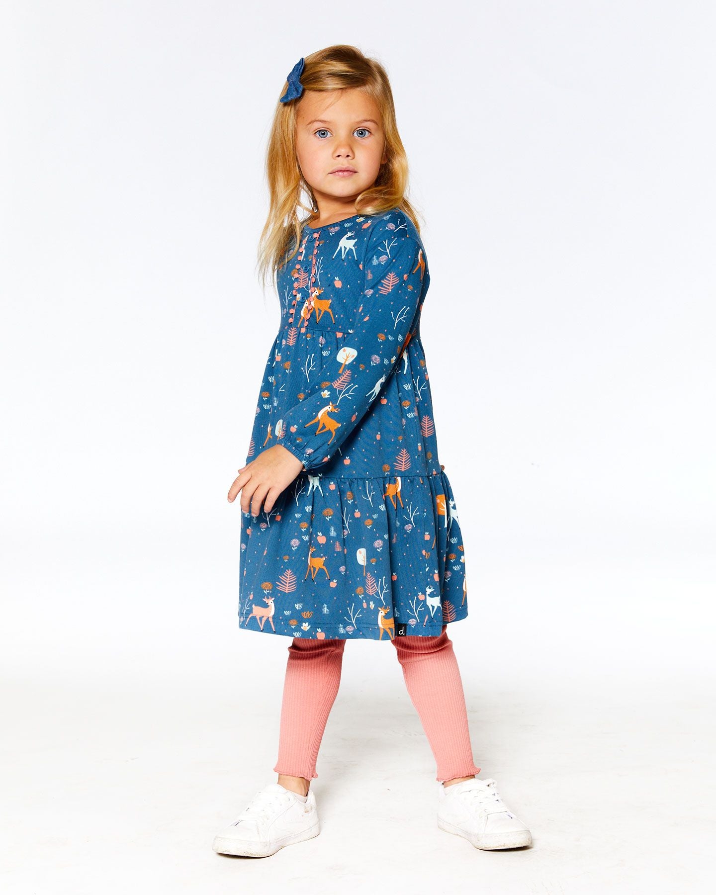 Robe à manches longues bleu faons/pommes - Deux par deux
