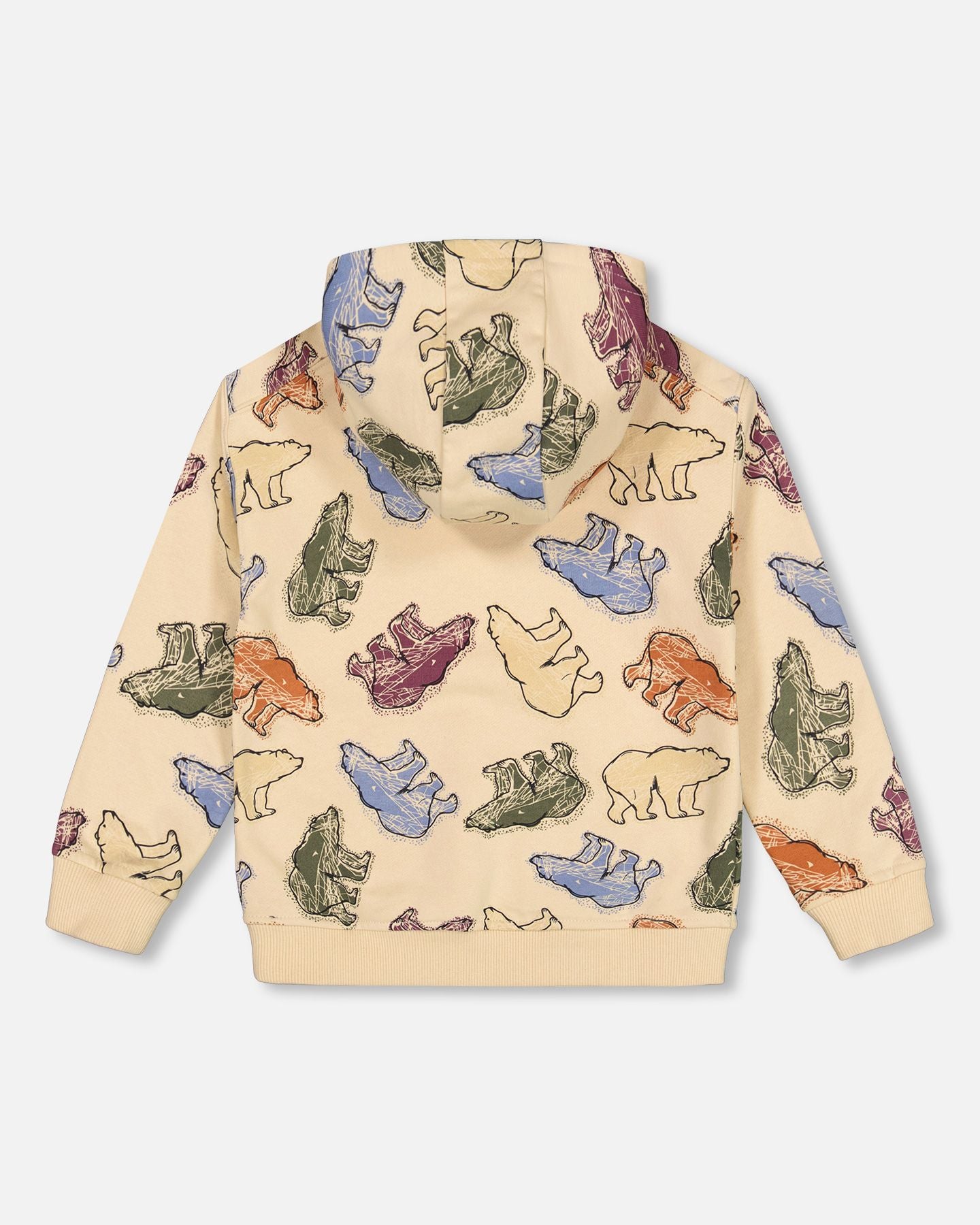 Sweat à capuche en molleton beige imprimé d'ours - Deux par deux