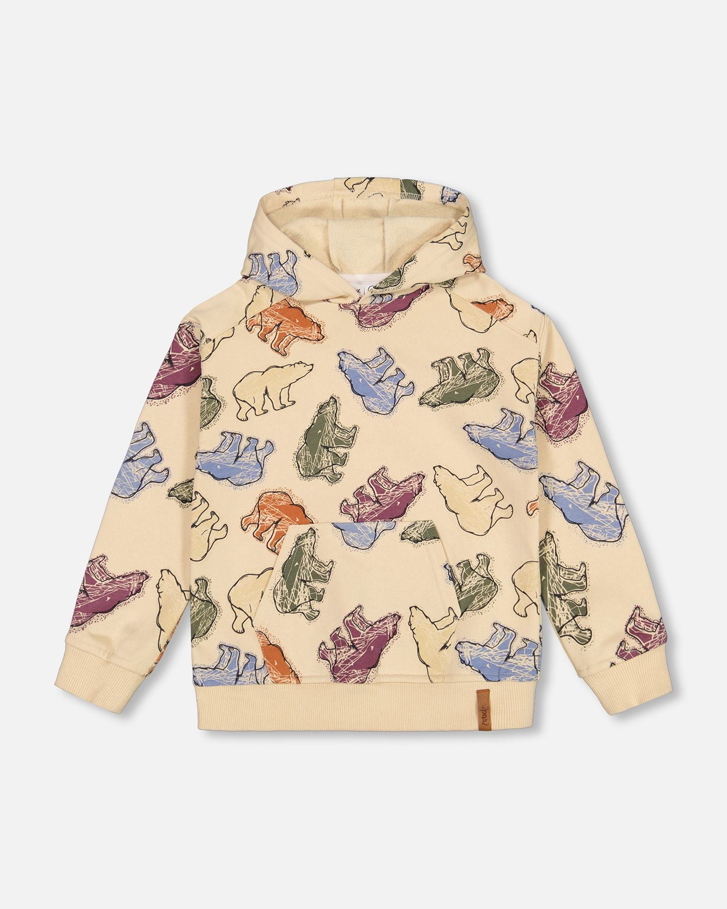 Sweat à capuche en molleton beige imprimé d'ours - Deux par deux