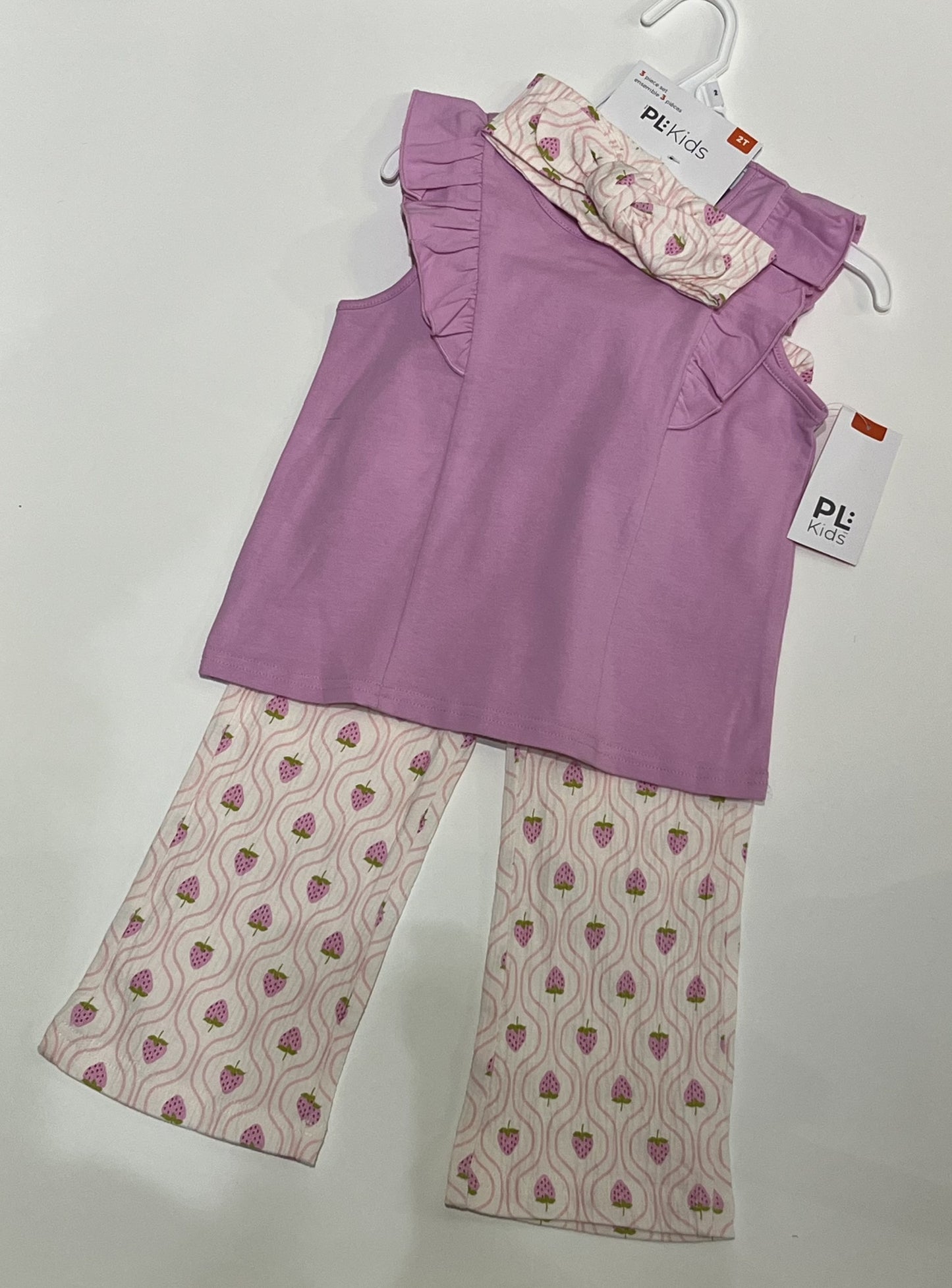 Ensemble 3 pièces camisole a volent, pantalon et bandeau