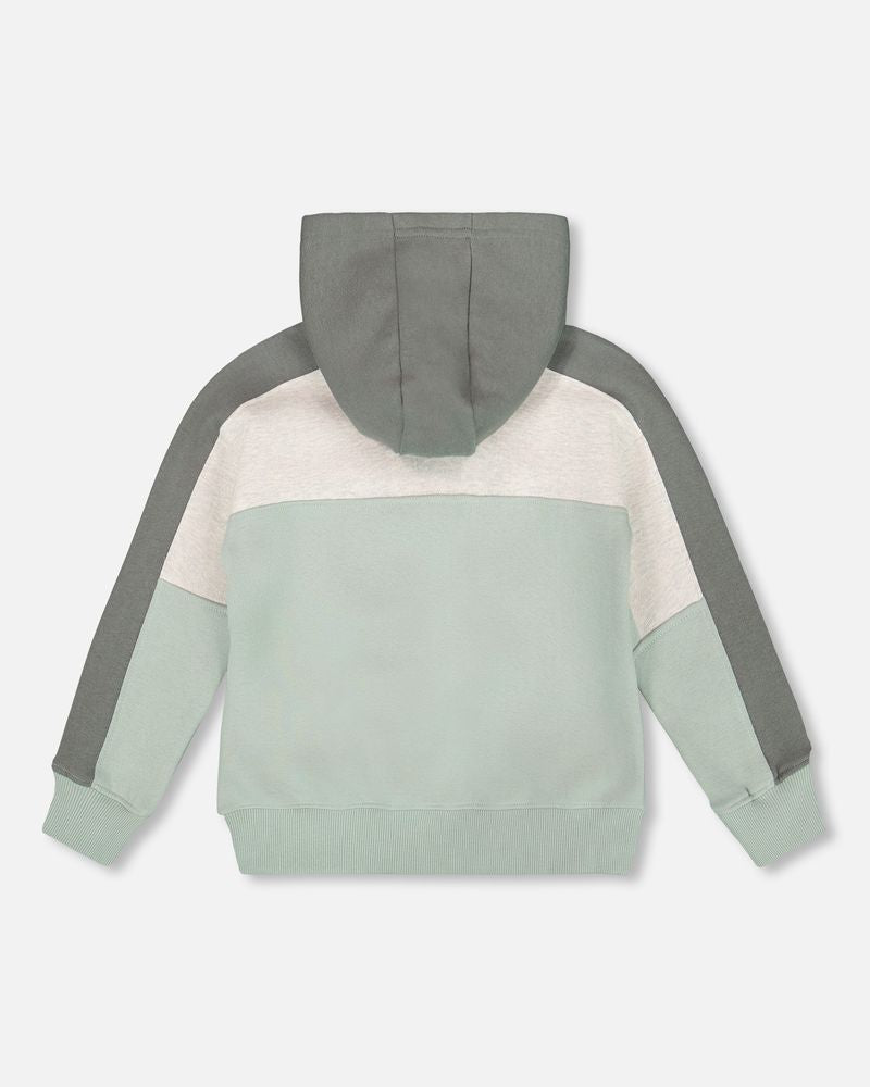 Sweat en molleton zippé blocs de couleurs vert jade