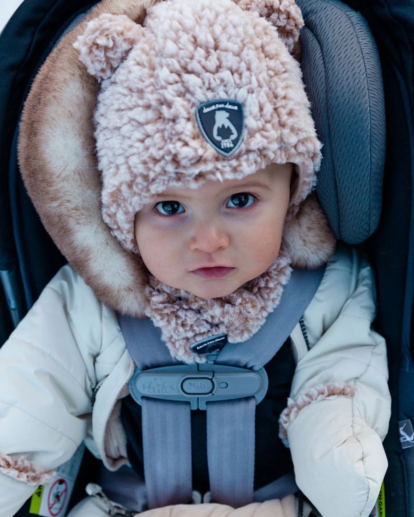 Chapeau sherpa blanc champagne pour bébé