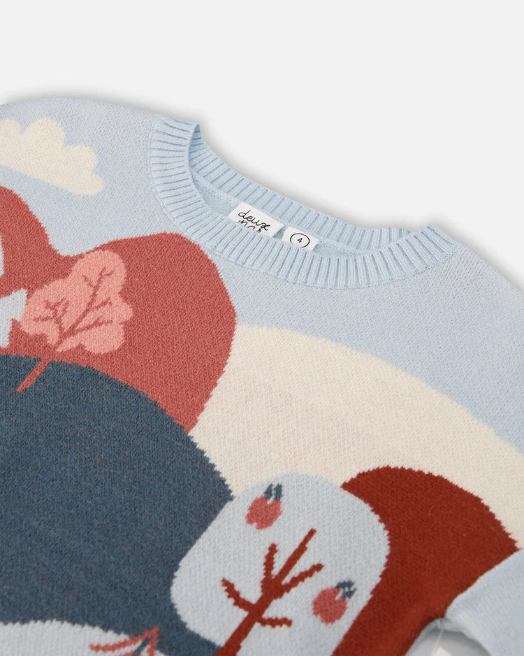 Chandail jacquard ciel avec motif faon de la forêt