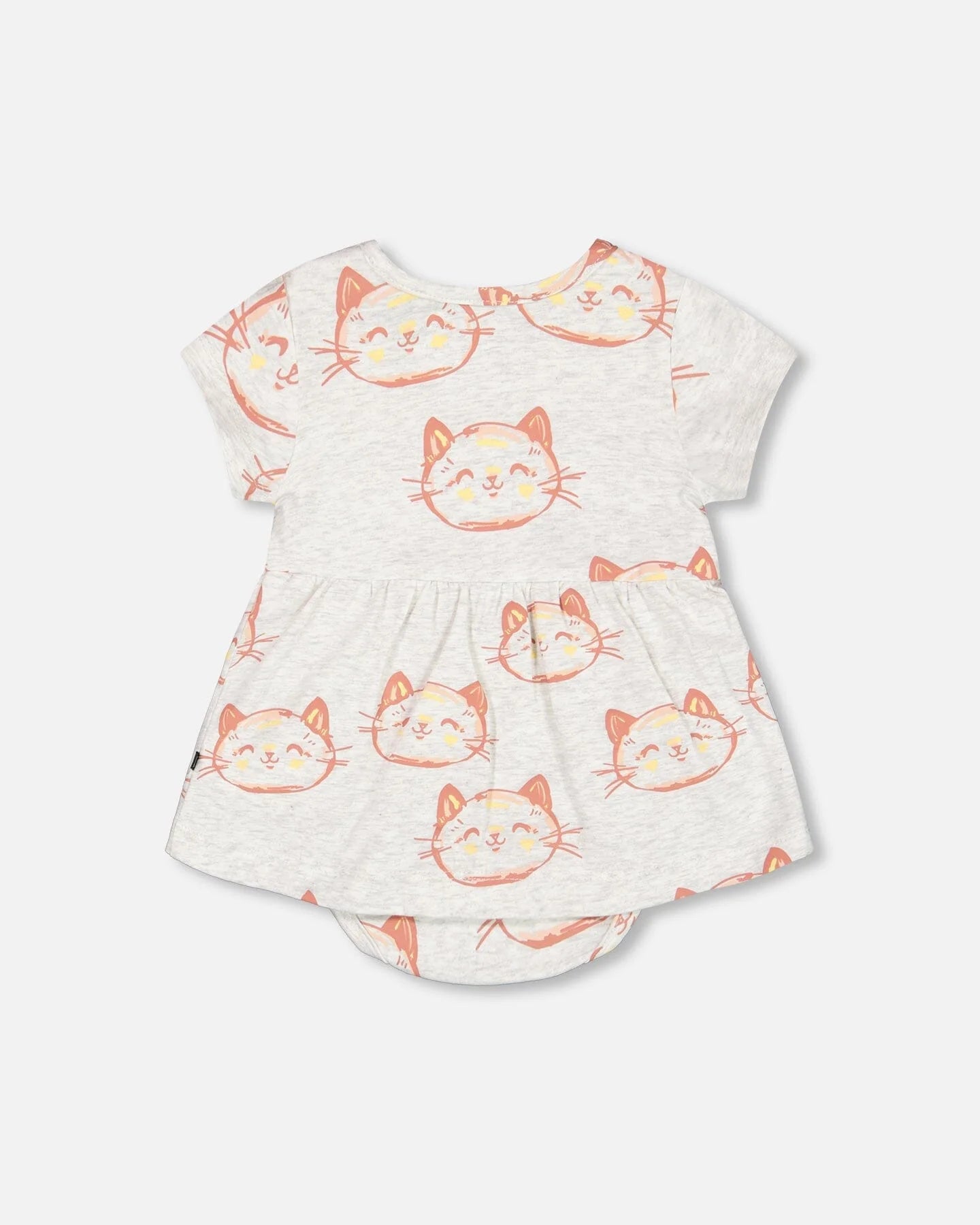 Barboteuse robe beige chiné avec imprimé de chats en coton biologique