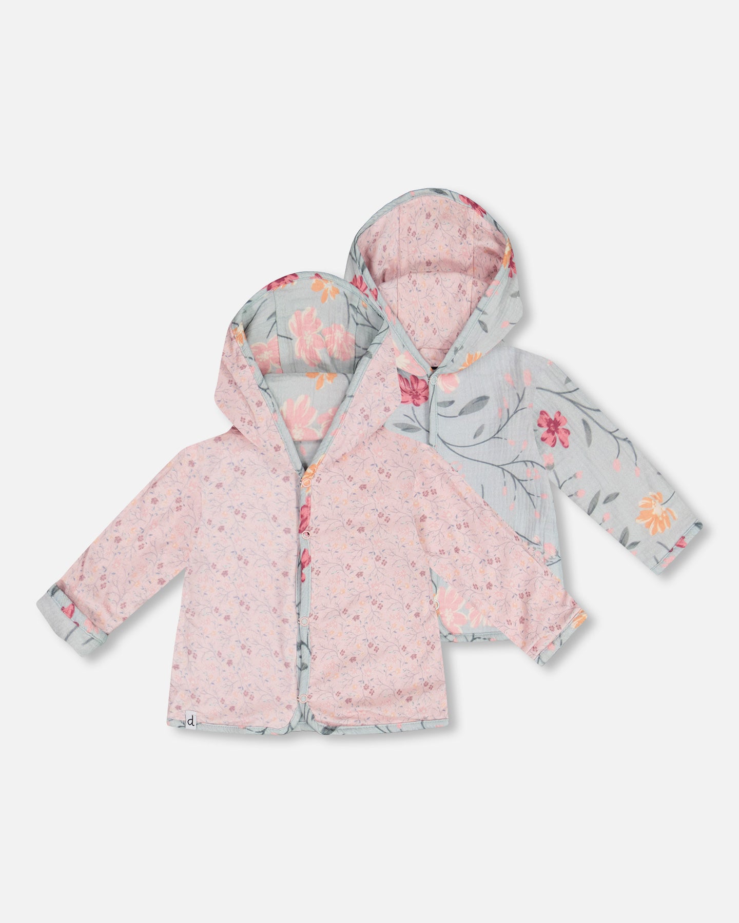 Cardigan réversible en coton et mousseline de petites fleurs roses