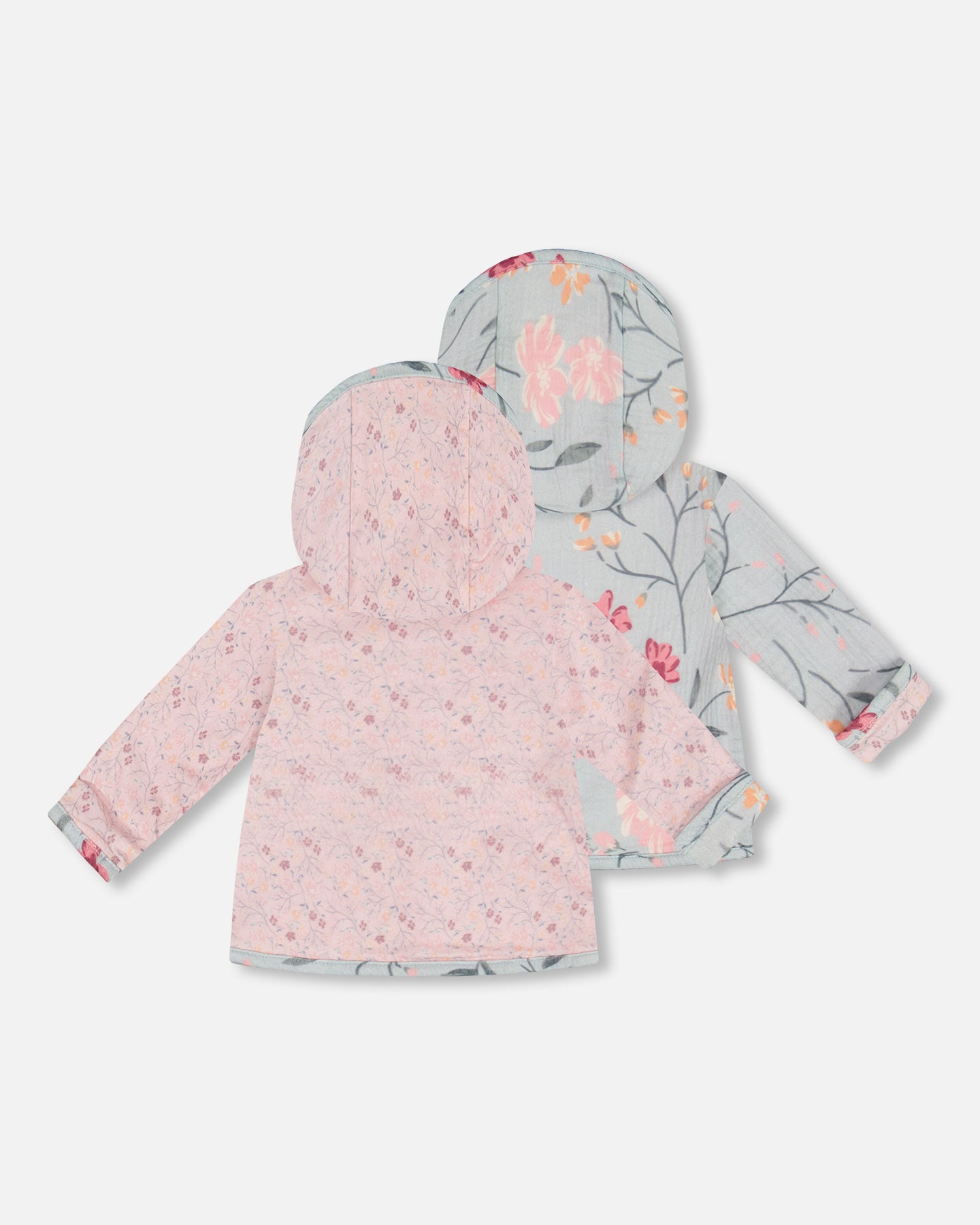 Cardigan réversible en coton et mousseline de petites fleurs roses