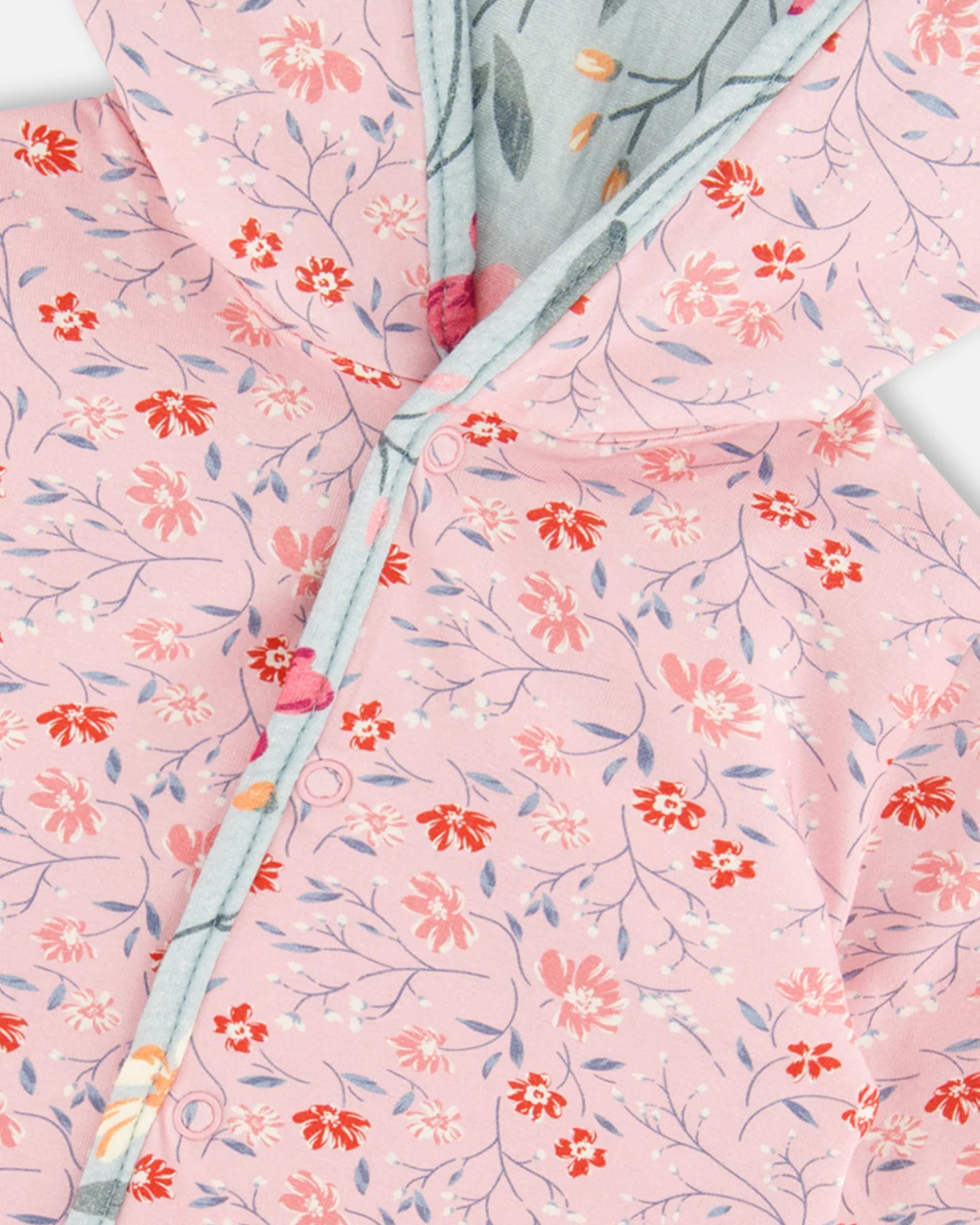Cardigan réversible en coton et mousseline de petites fleurs roses