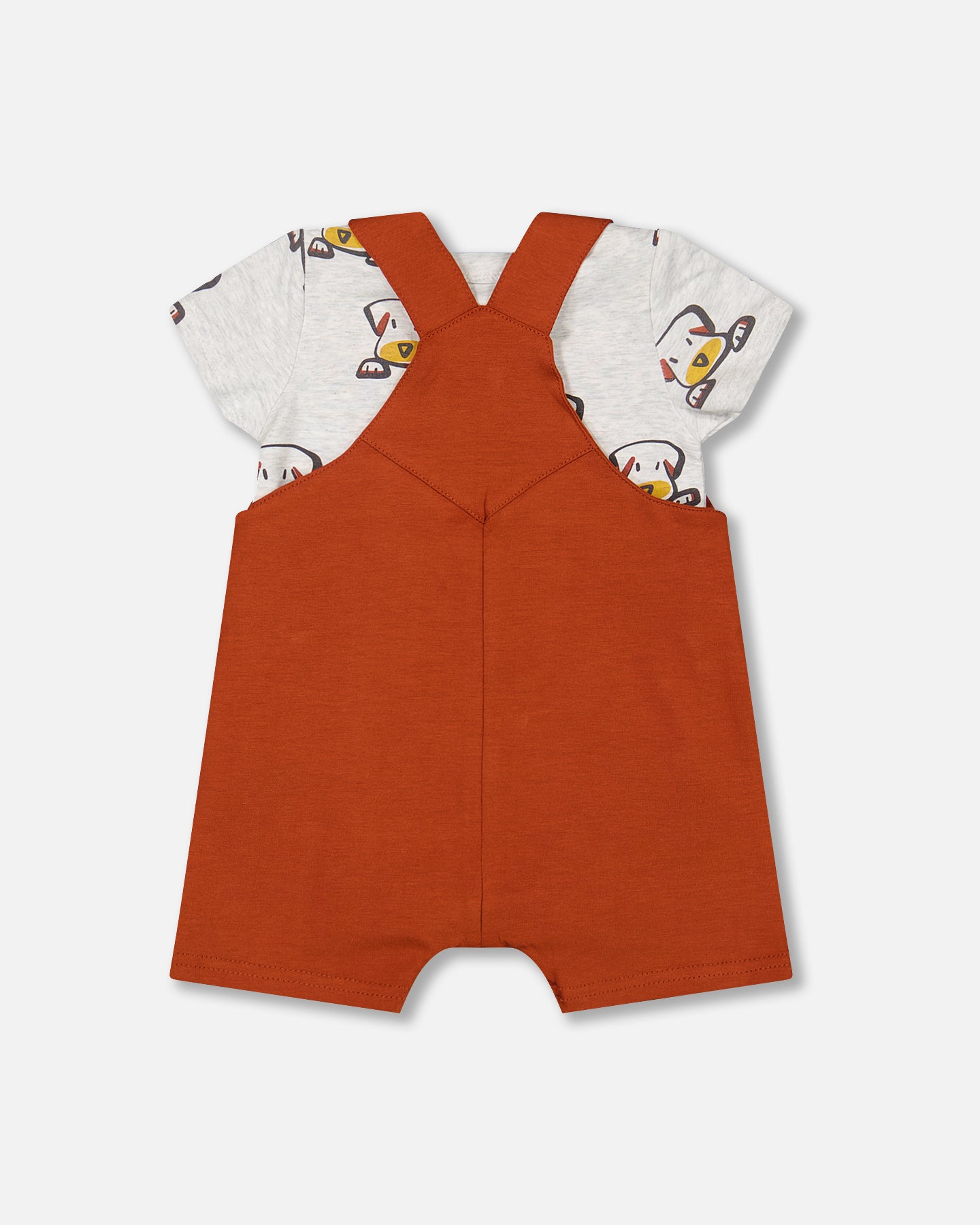 Ensemble Cache-Couche Beige Chiné Avec Imprimé De Chiens Et Salopette Cannelle En Coton Biologique