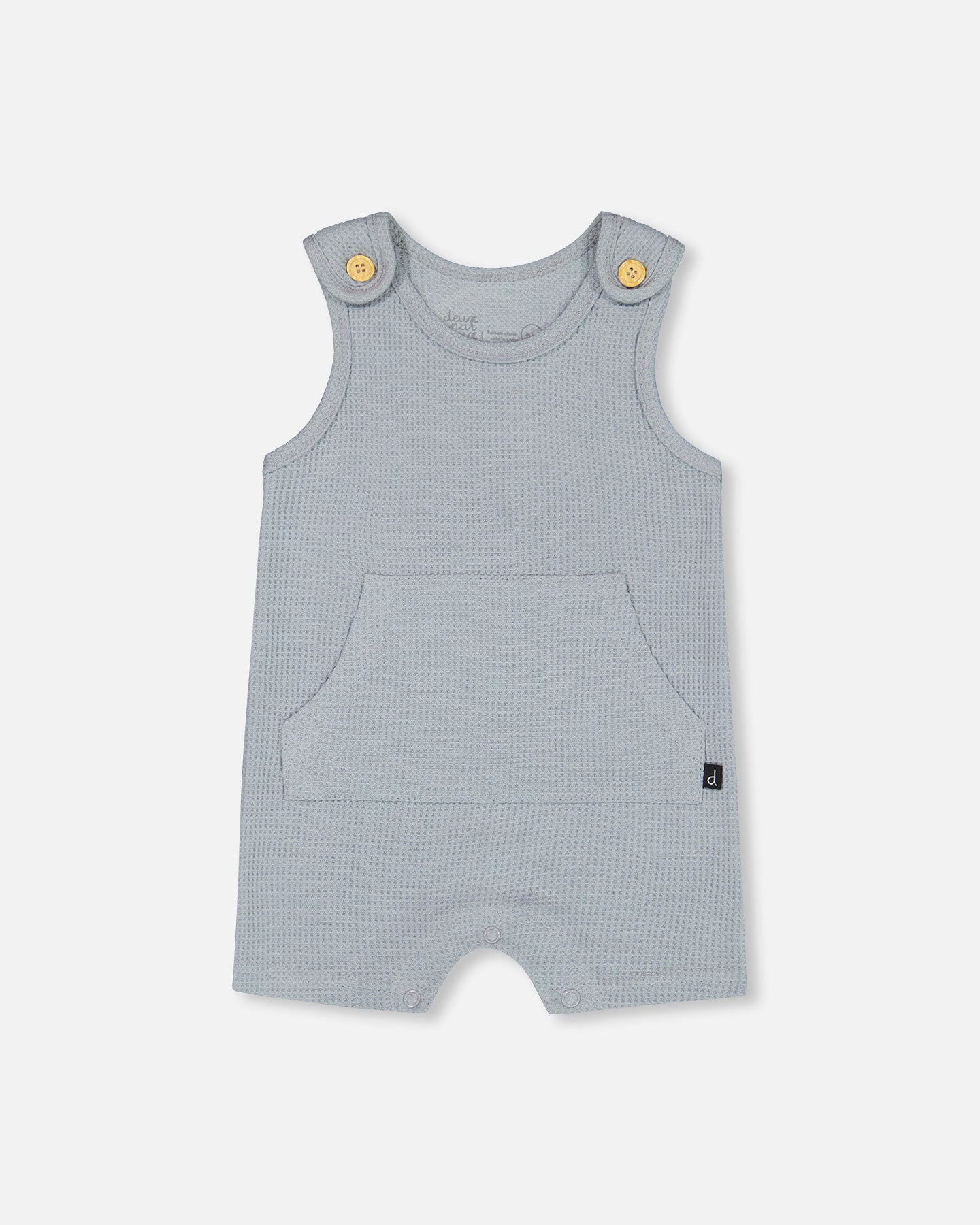 Ensemble Cache-Couche Et Salopette Gaufrée Bleu Gris En Coton Biologique