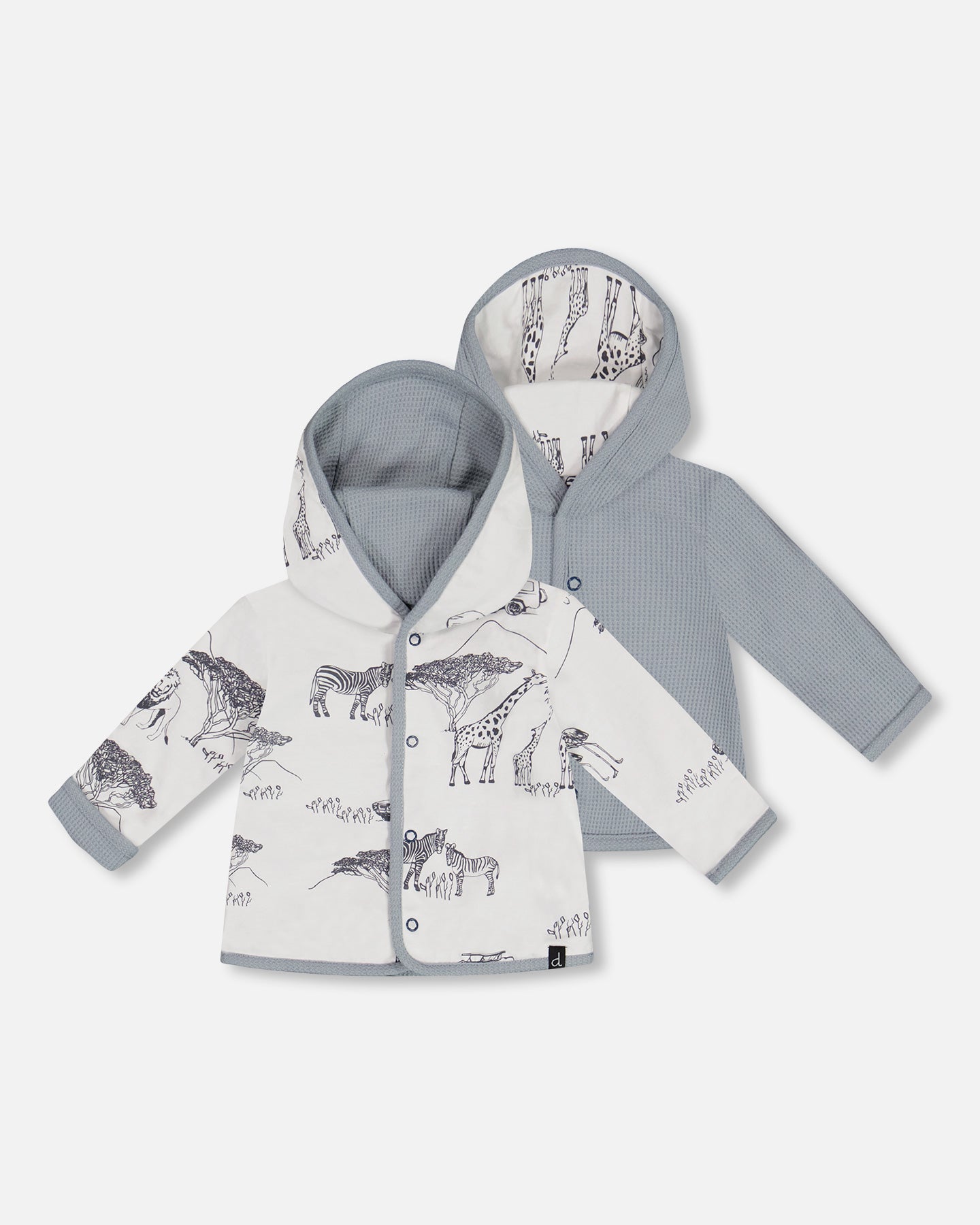 Cardigan Réversible Blanc Imprimé De La Jungle Et Coton Gaufré