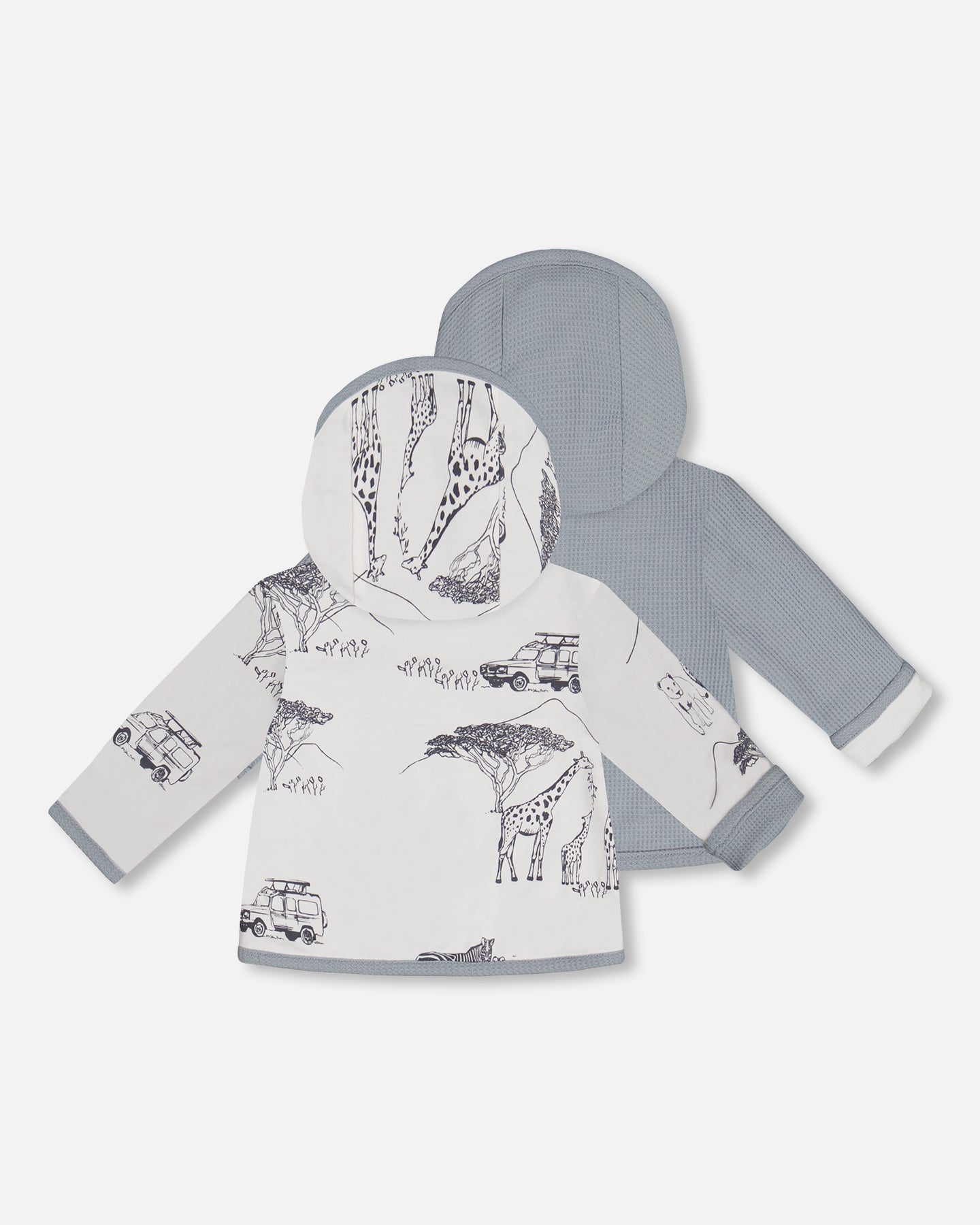 Cardigan Réversible Blanc Imprimé De La Jungle Et Coton Gaufré