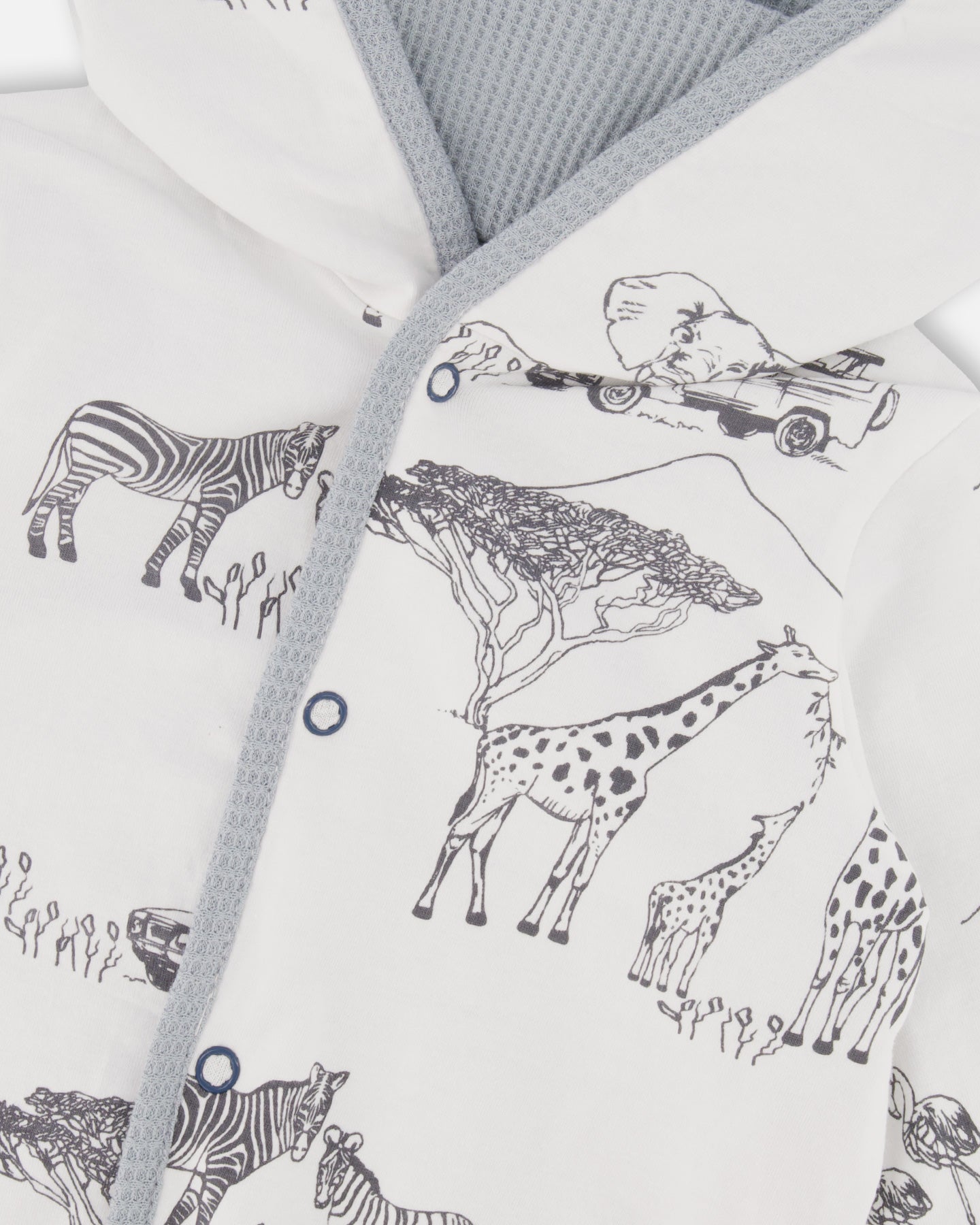 Cardigan Réversible Blanc Imprimé De La Jungle Et Coton Gaufré
