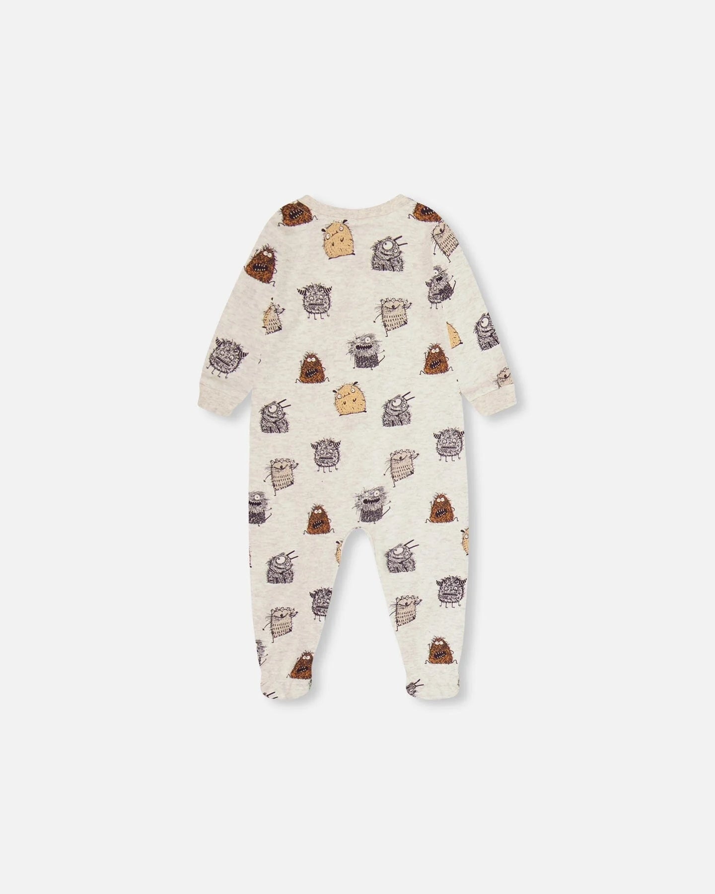 Pyjama Une-Pièce Beige Chiné Imprimé De Monstres En Coton Biologique
