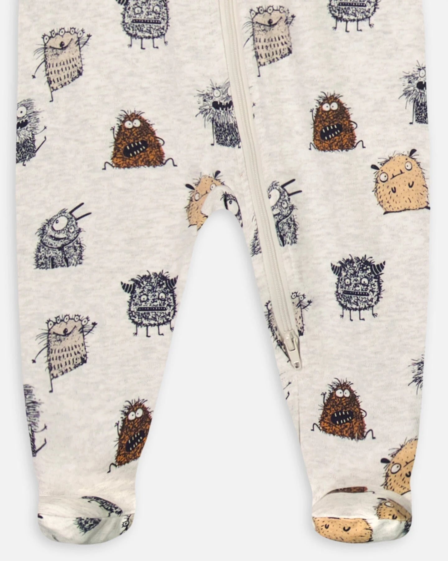 Pyjama Une-Pièce Beige Chiné Imprimé De Monstres En Coton Biologique
