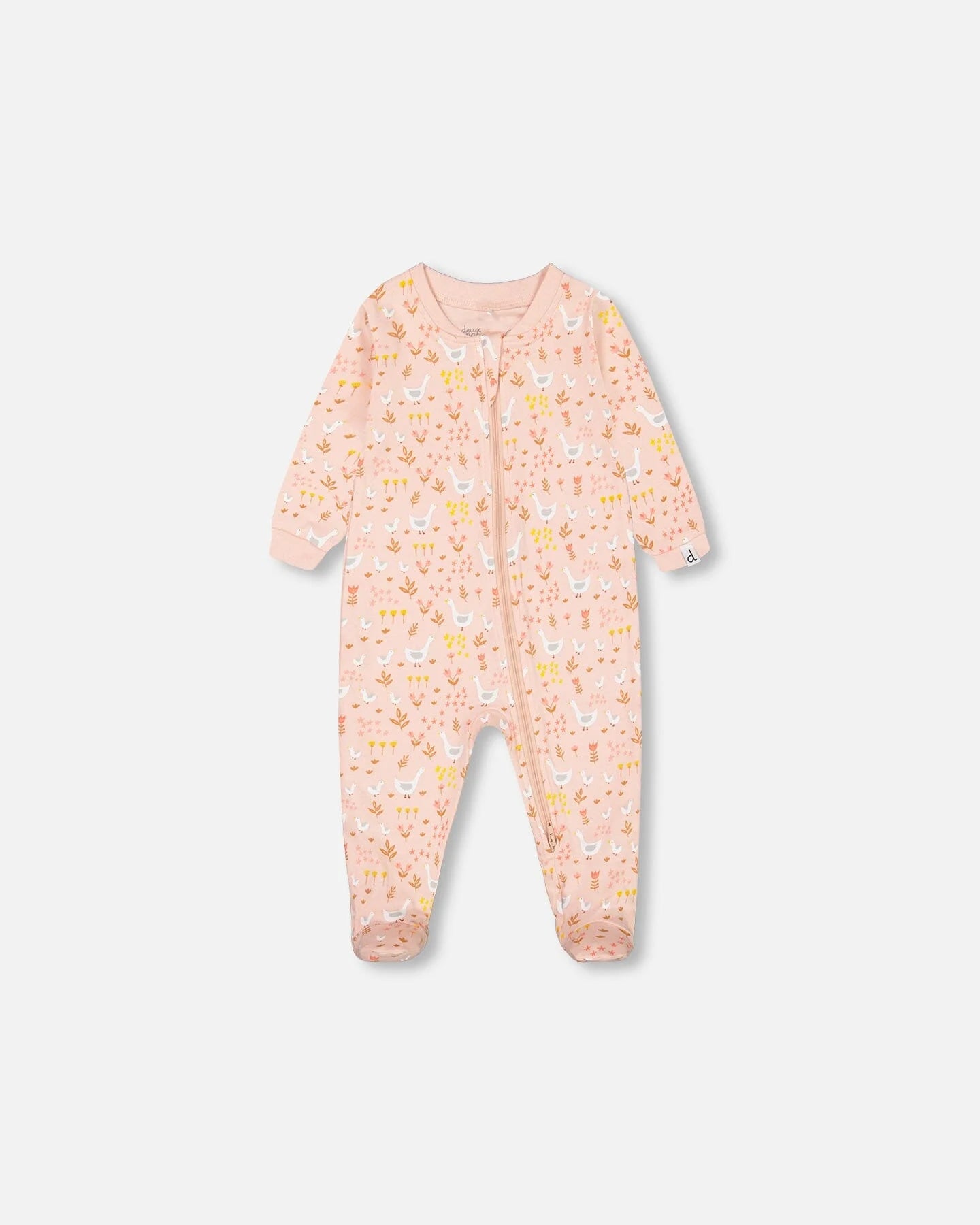 Pyjama Une-Pièce Rose Imprimé D'oies En Coton Biologique