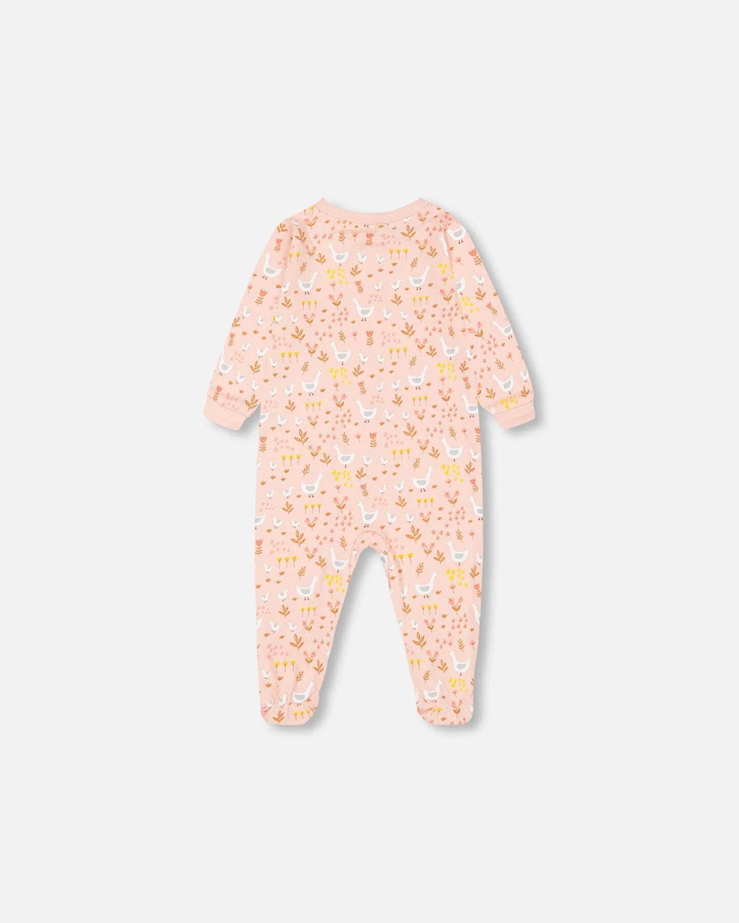 Pyjama Une-Pièce Rose Imprimé D'oies En Coton Biologique