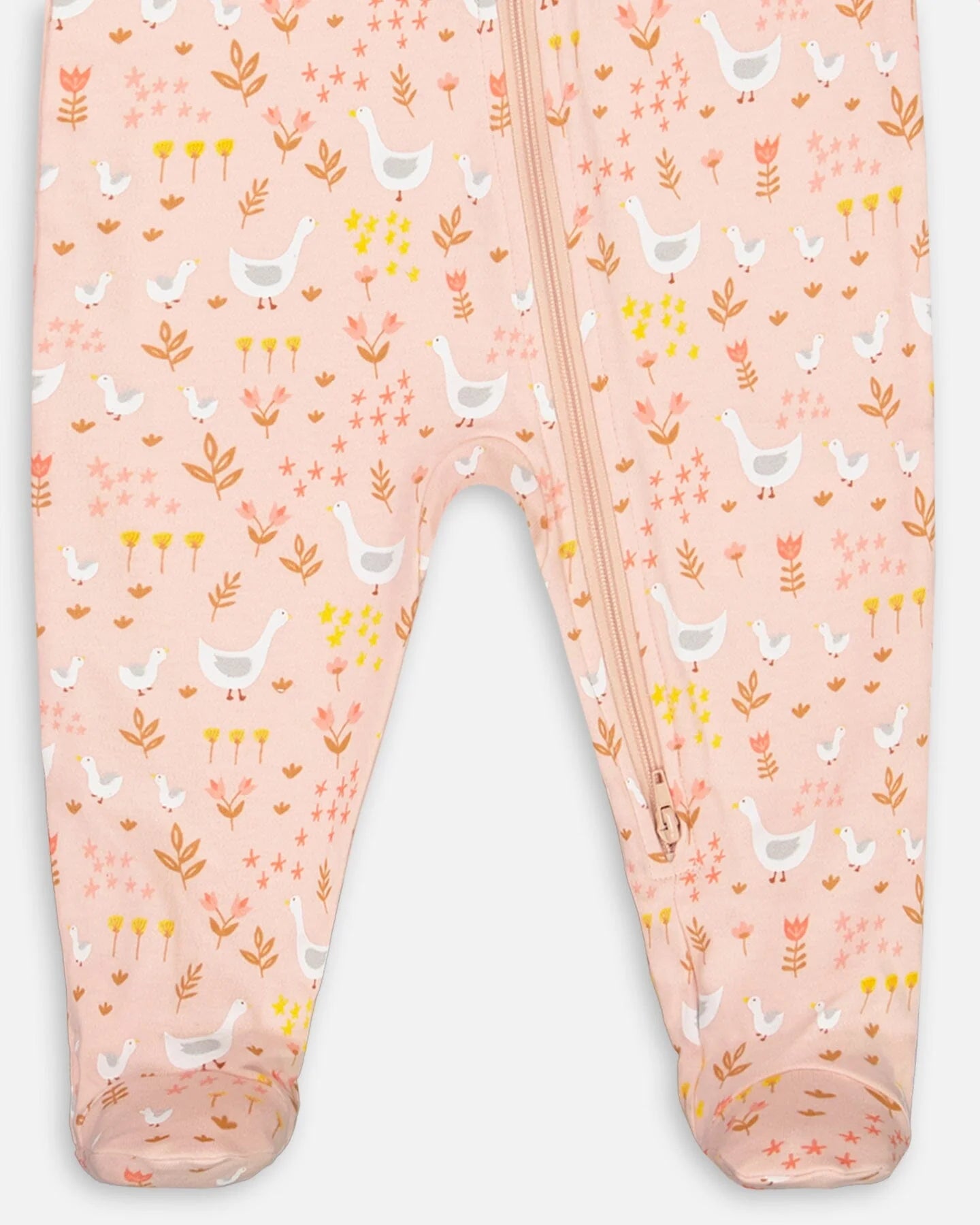 Pyjama Une-Pièce Rose Imprimé D'oies En Coton Biologique