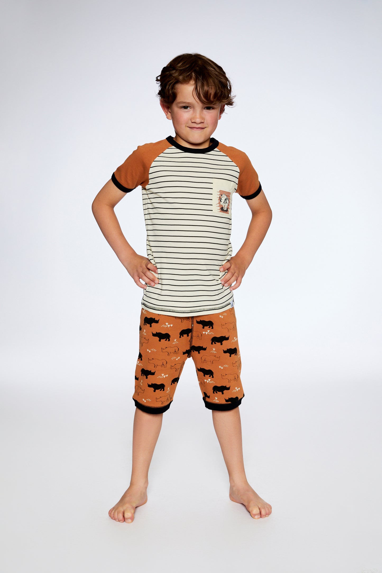 Ensemble Pyjama Court Deux-Pièces Caramel Imprimé Rhinocéros En Coton Biologique