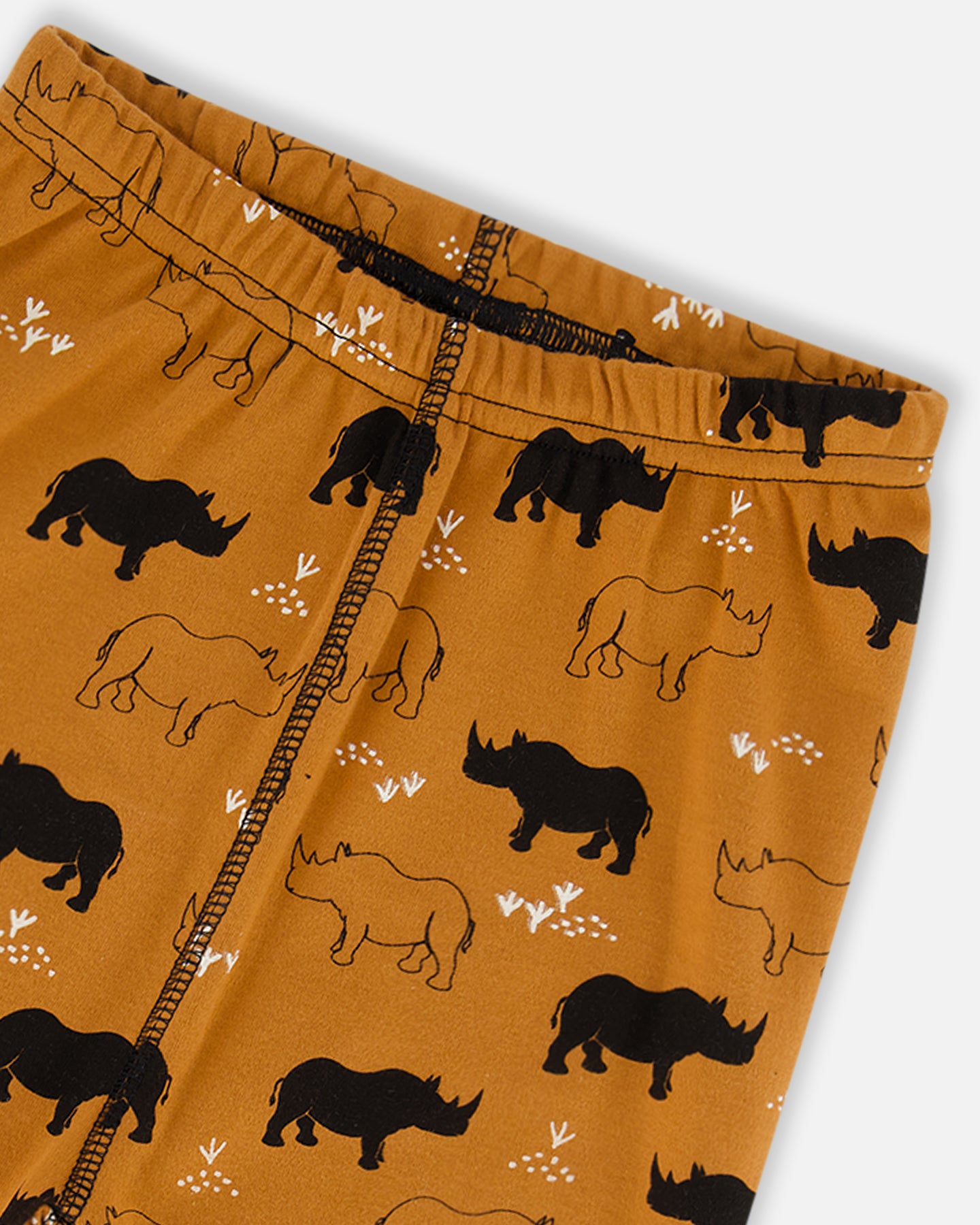 Ensemble Pyjama Court Deux-Pièces Caramel Imprimé Rhinocéros En Coton Biologique