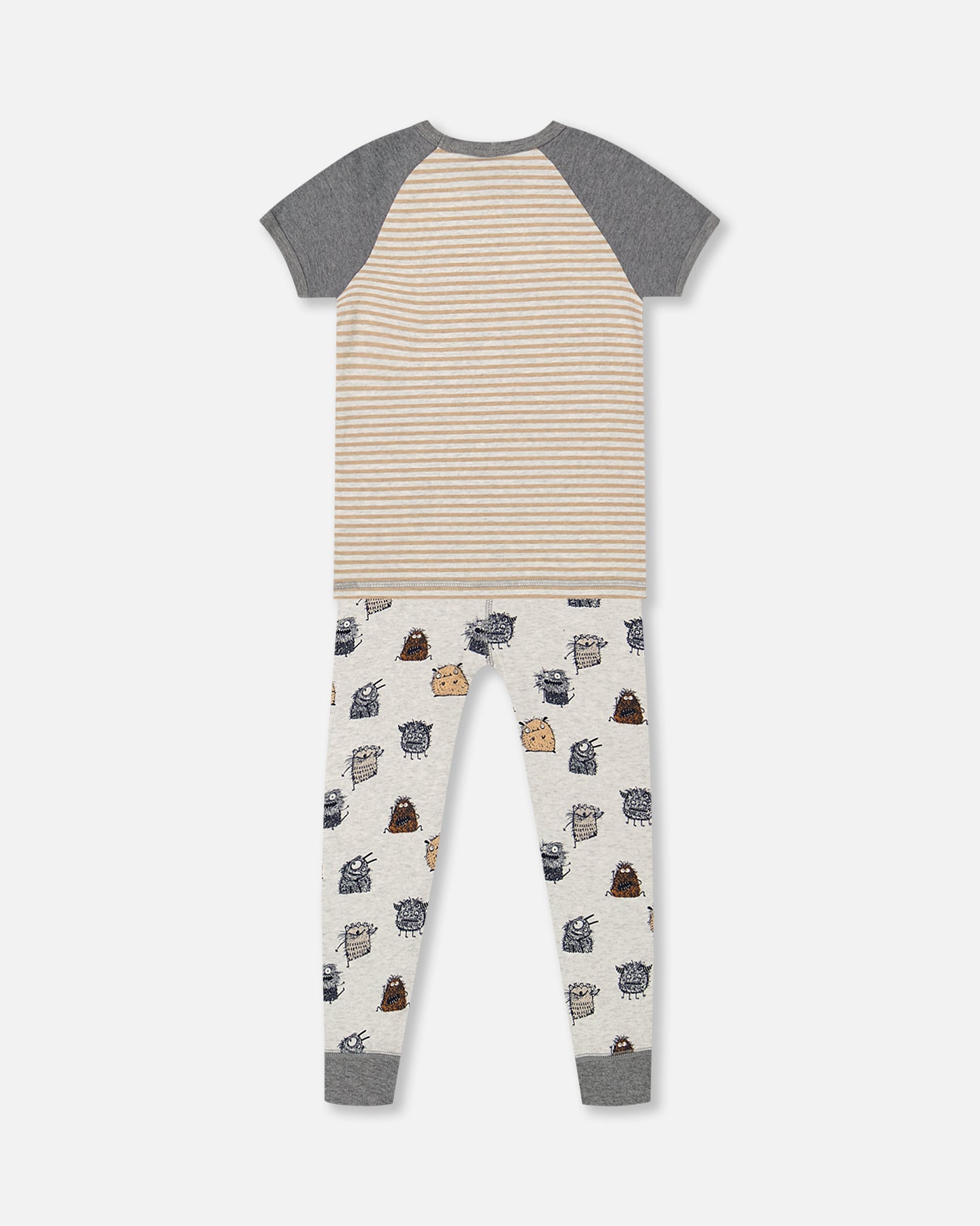 Ensemble Pyjama Deux-Pièces Beige Chiné Imprimé De Monstres En Coton Biologique