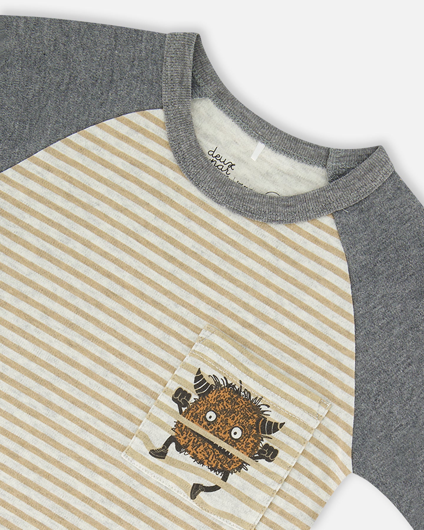 Ensemble Pyjama Deux-Pièces Beige Chiné Imprimé De Monstres En Coton Biologique