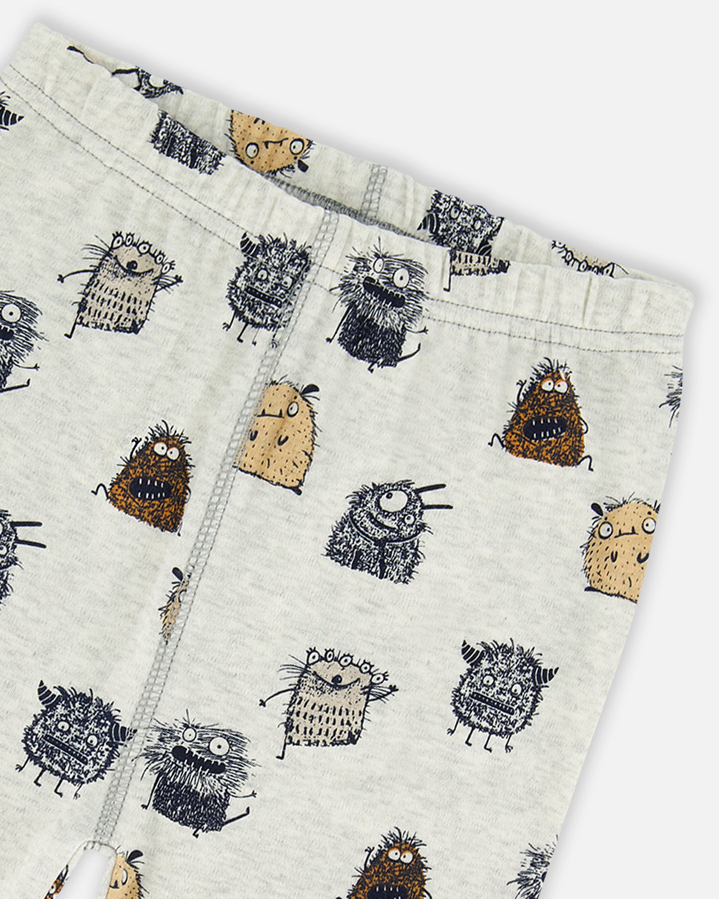 Ensemble Pyjama Deux-Pièces Beige Chiné Imprimé De Monstres En Coton Biologique