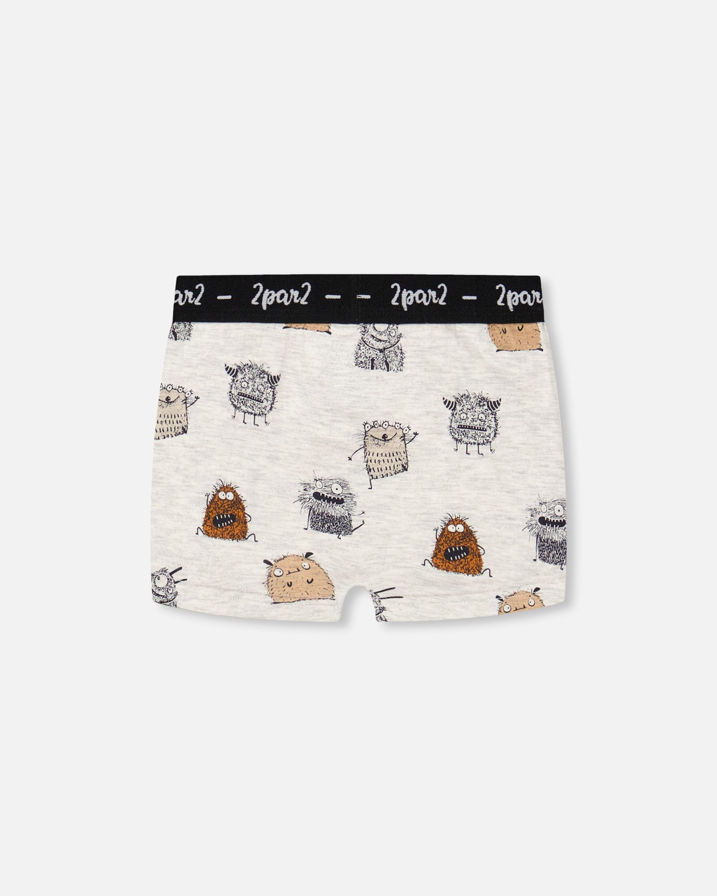 Boxer Court Beige Chiné Imprimé De Monstres En Coton Biologique