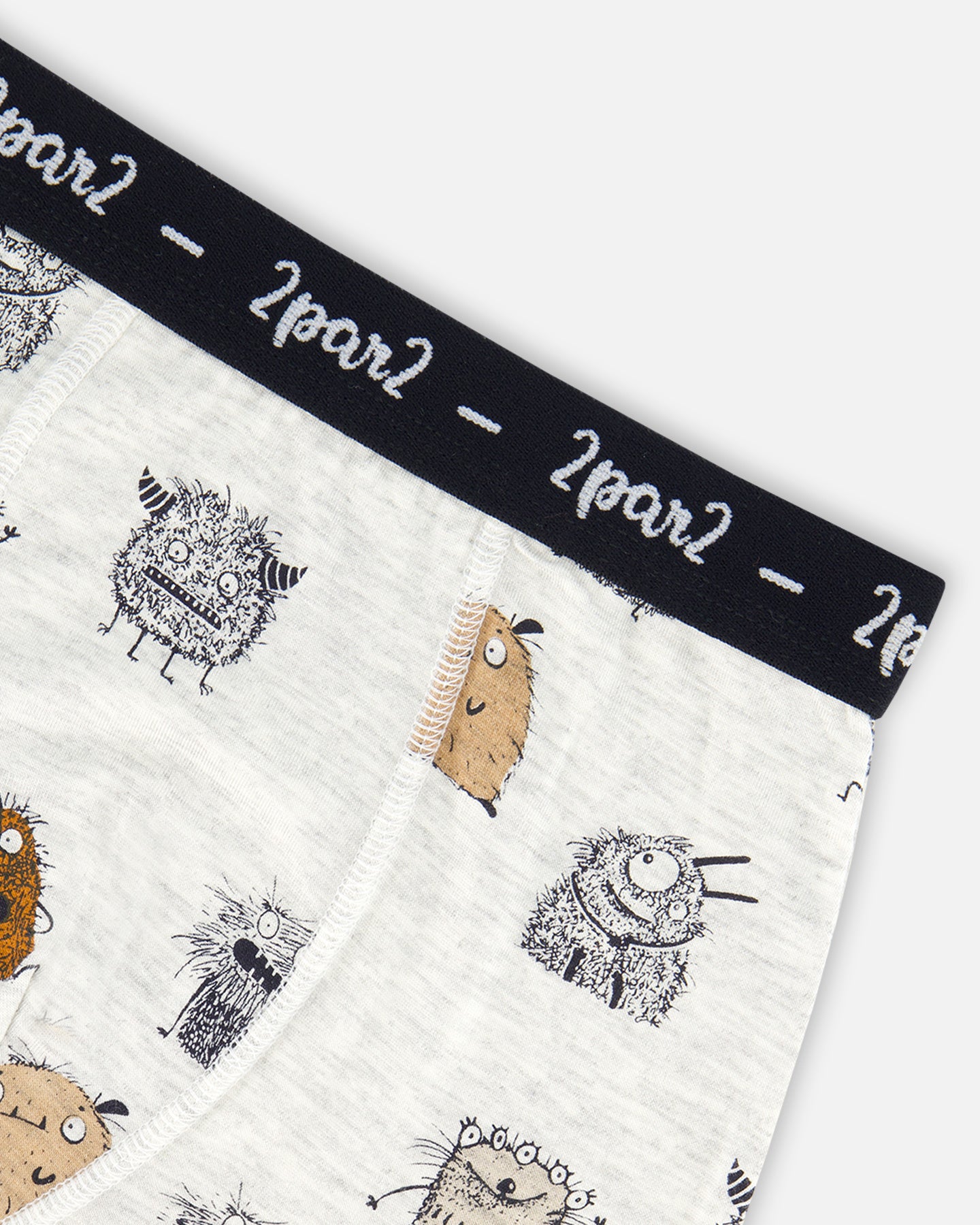 Boxer Court Beige Chiné Imprimé De Monstres En Coton Biologique