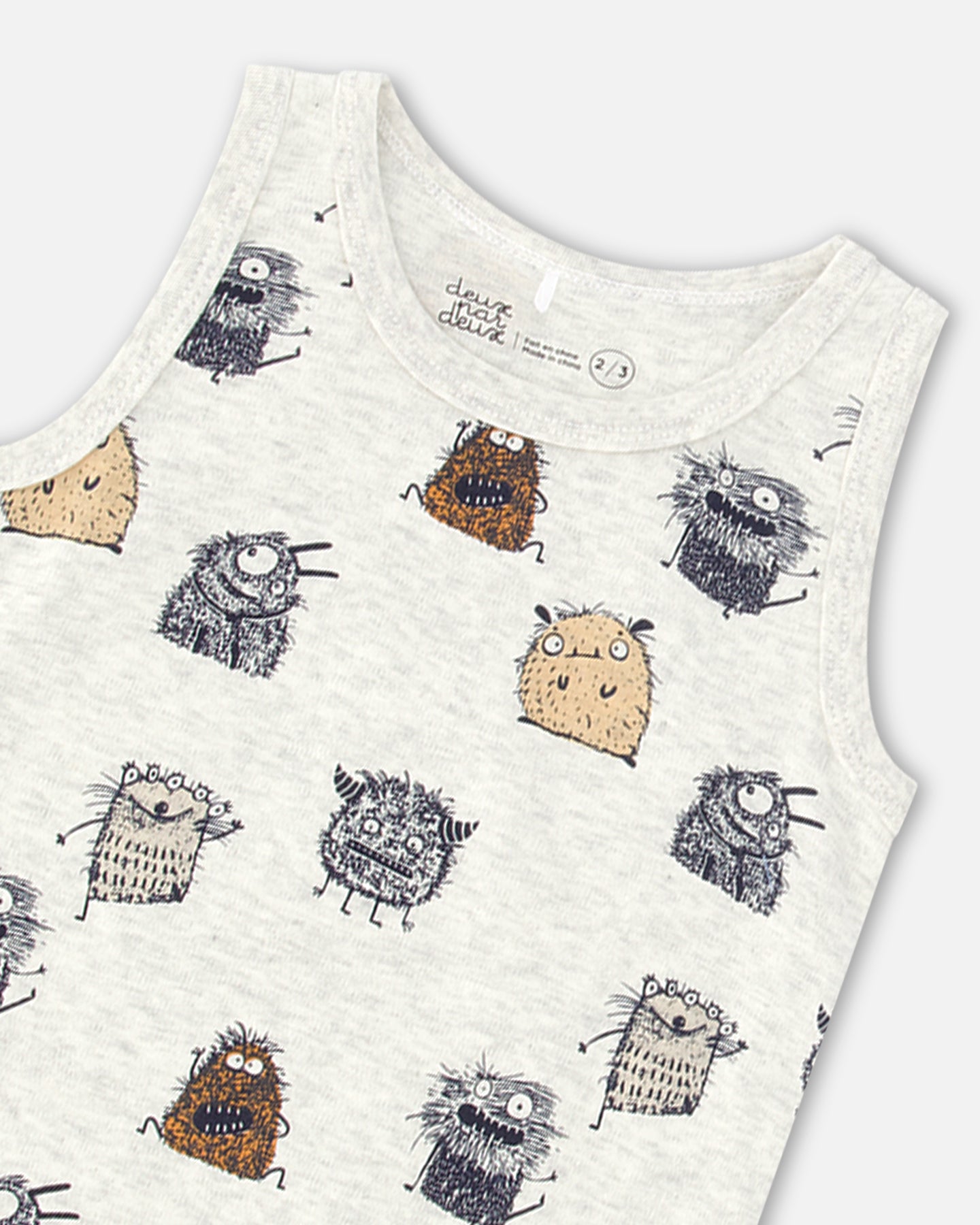 Débardeur en coton bio Beige chiné imprimé Monsters (2/3T)