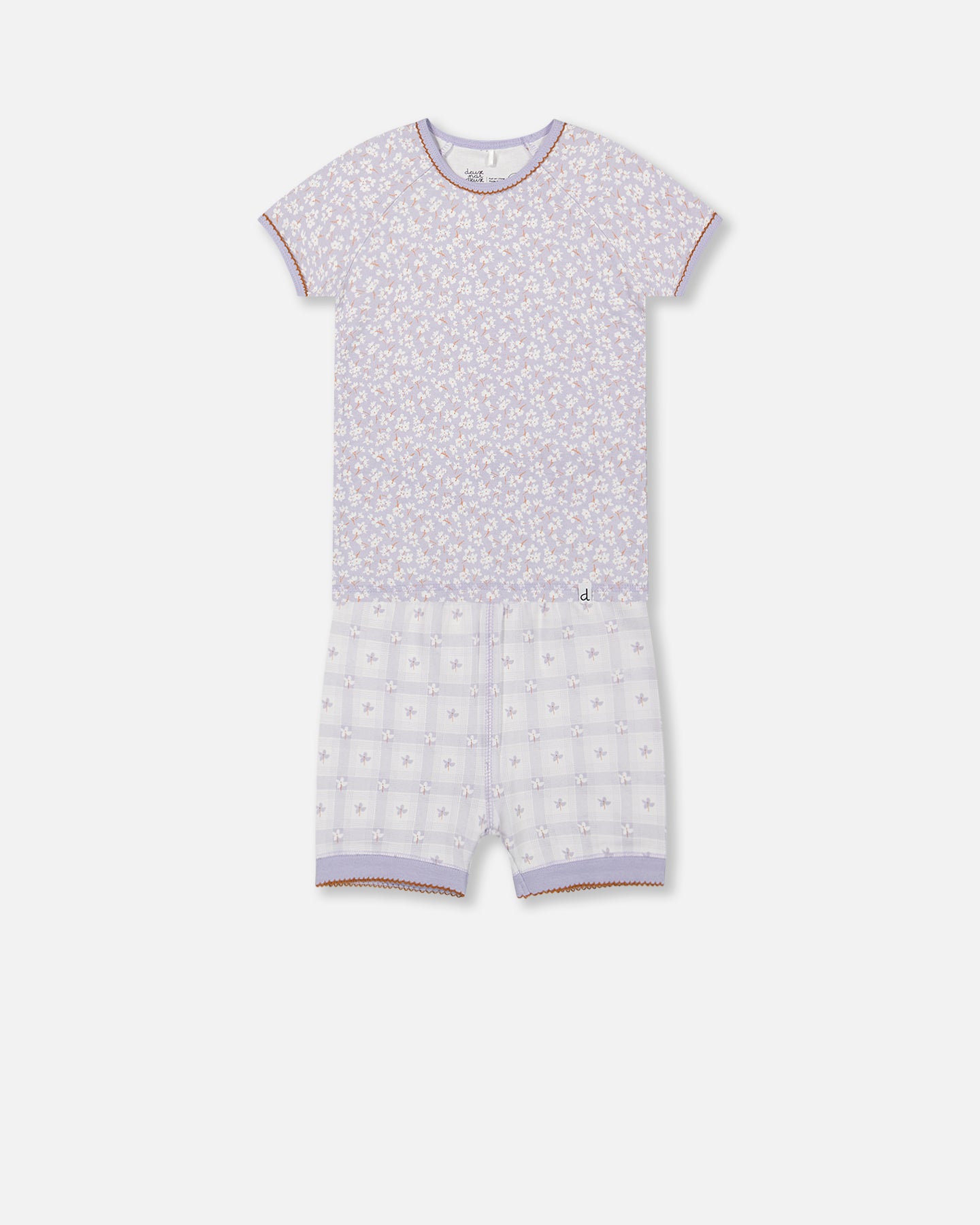 Ensemble Pyjama Court Deux-Pièces Lilas Imprimé De Petites Fleurs En Coton Biologique