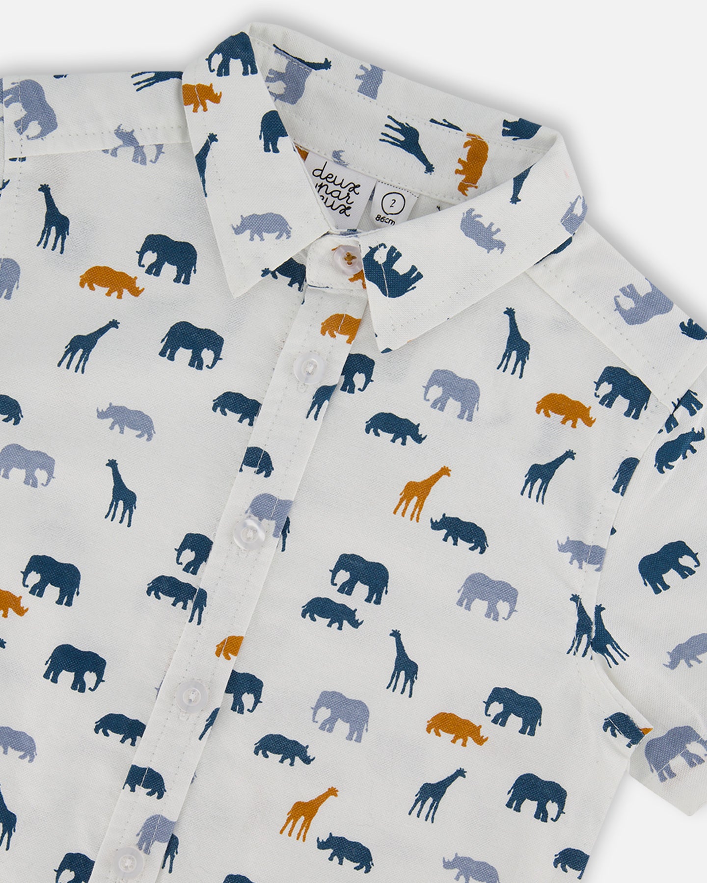 Chemise manches courtes en popeline blanche imprimée amis de la jungle