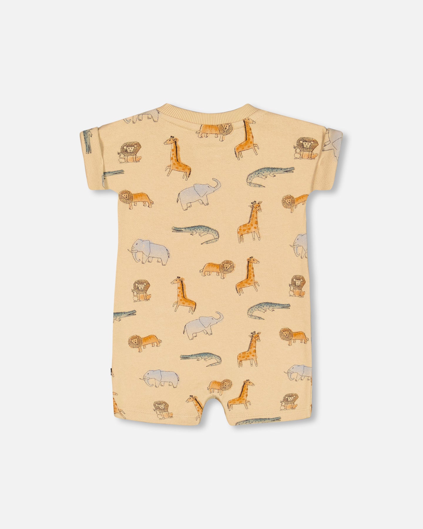 Barboteuse beige imprimée d'animaux en coton français