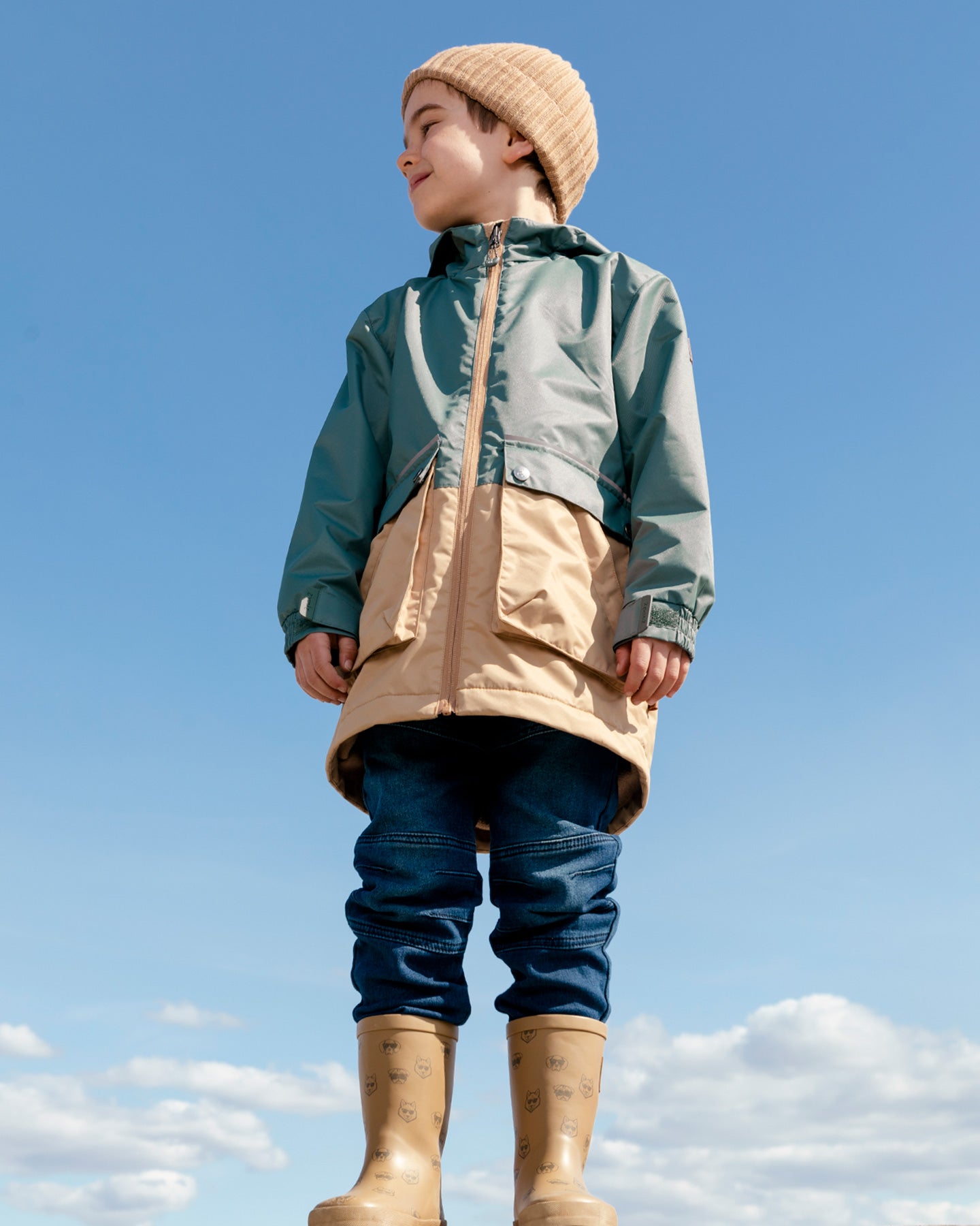 Parka à capuche vert forêt et beige