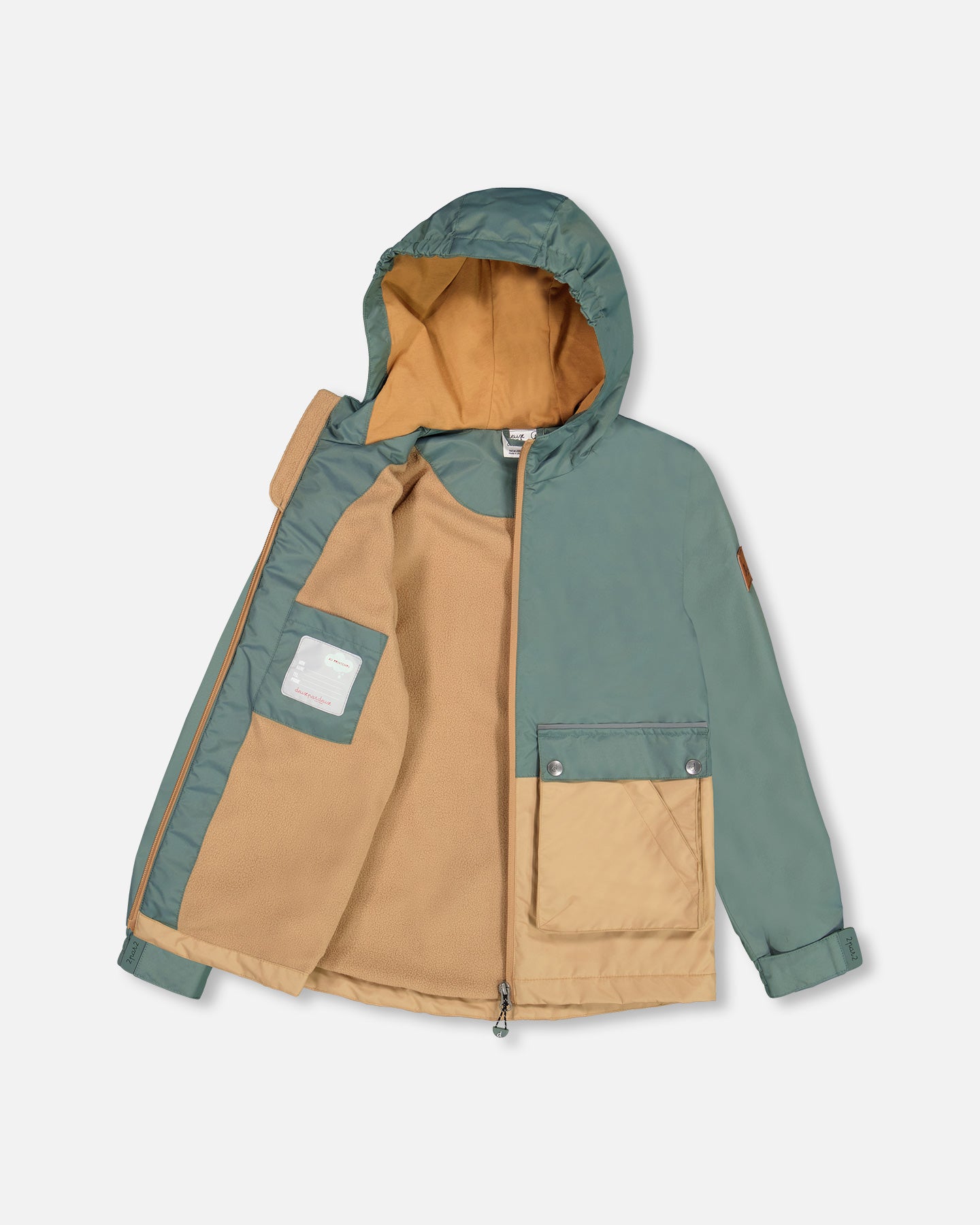 Parka à capuche vert forêt et beige