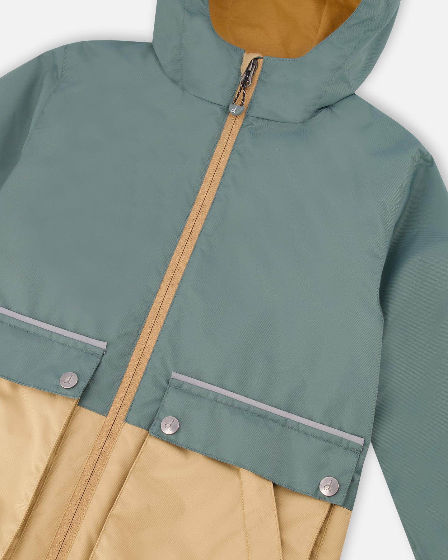 Parka à capuche vert forêt et beige