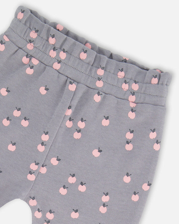 Ensemble haut et pantalon gris imprimé pommes en coton biologique