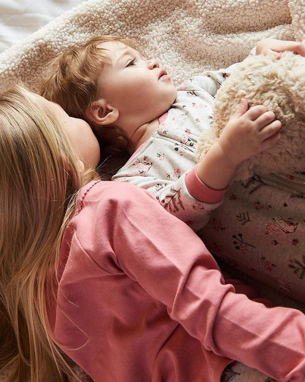 Pyjama une-pièce beige chiné imprimé écureuils en coton biologique