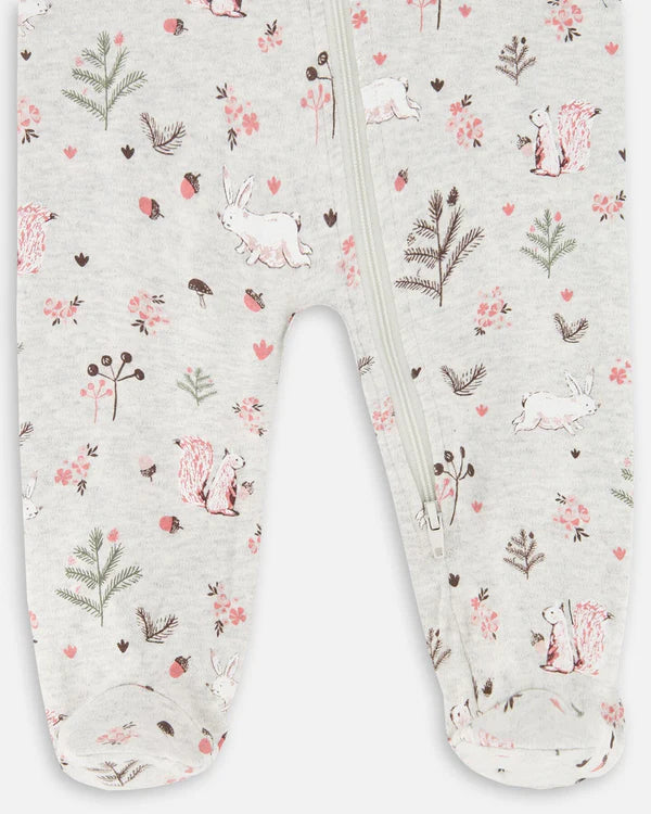 Pyjama une-pièce beige chiné imprimé écureuils en coton biologique