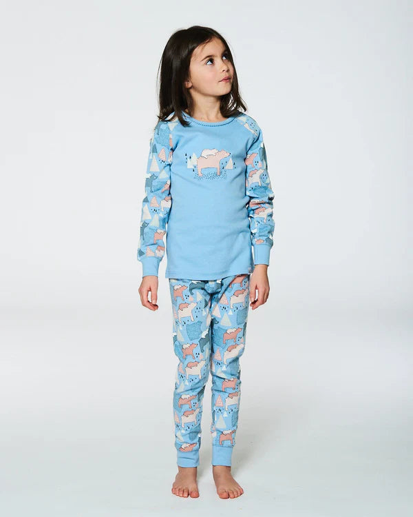 Ensemble pyjama 2-pièces bleu ciel imprimé mamans ours en coton biologique
