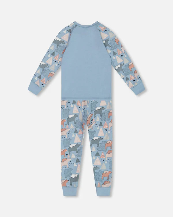 Ensemble pyjama 2-pièces bleu ciel imprimé mamans ours en coton biologique