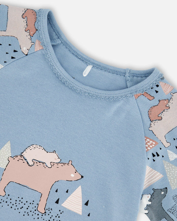 Ensemble pyjama 2-pièces bleu ciel imprimé mamans ours en coton biologique